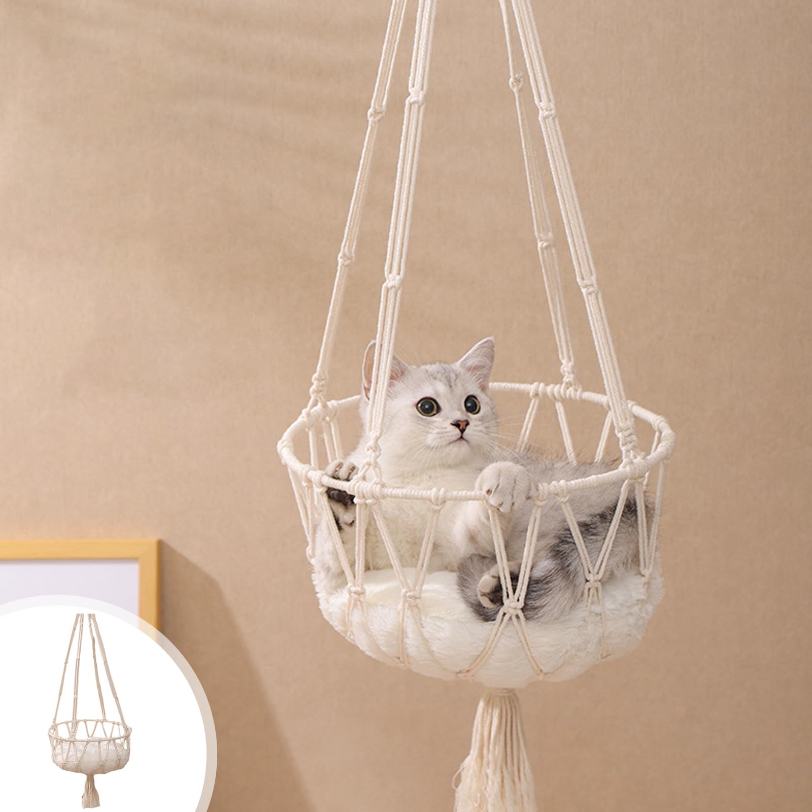 Vifucz Handwoven Macrame Cat Hammock Bed - Washable Hanging Cat Swing for Indoor & Outdoor Use - Cozy Climbing & Lounging Pet Bed - Perfect Gift for Cat Lovers & Home Decor