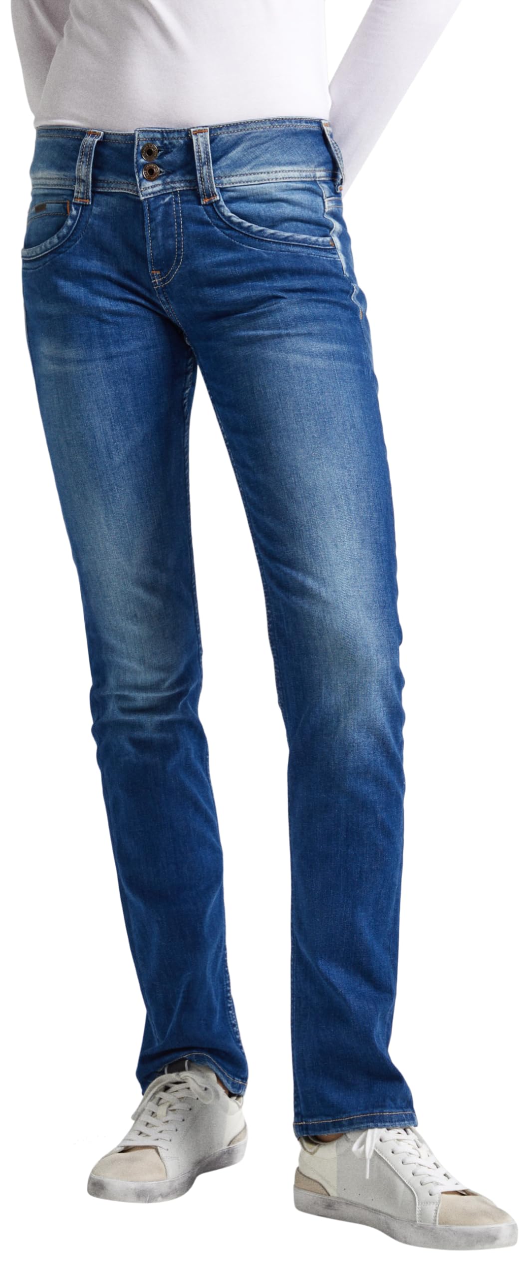 Pepe Jeans Women's Straight Leg Jeans - Blue Denim Size 27x32 | Classic Fit Stretch Denim Pants for Casual Wear & Everyday Outfits
