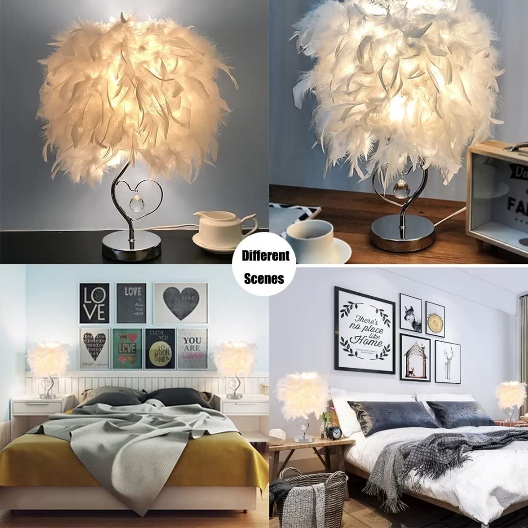 Feather Bedside Lamp - Modern Crystal Heart Table Light with Metal Base for Living Room, Bedroom, Office, Hotel | Elegant Nightstand & Desk Lighting for Cozy Ambiance