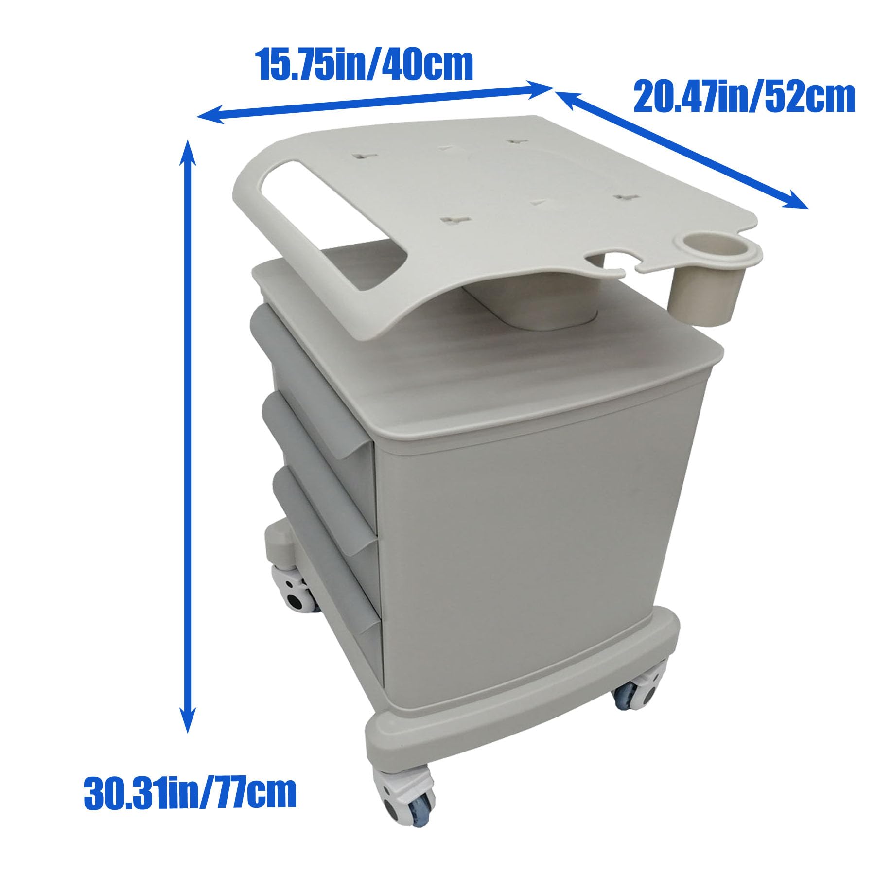 TECHTONGDA Mobile Ultrasound Cart with 3 Drawers - Portable Rolling Utility Trolley for Medical Equipment & Beauty Tools (66 LBS Capacity) - Perfect for Hospital, Office, Beauty Salon & Home Use