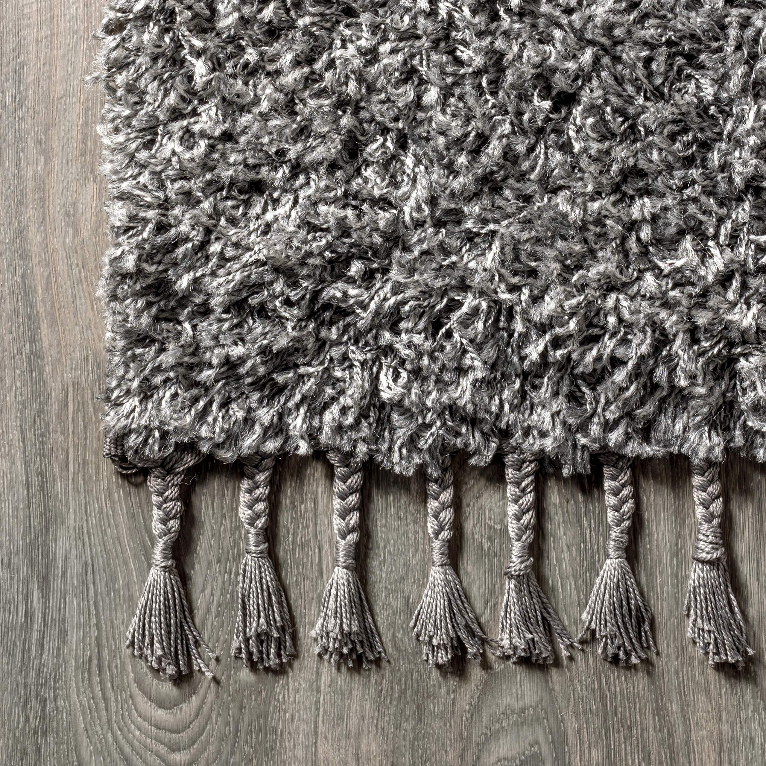 JONATHAN Y MCR100B-5 Mercer Shag Plush Tassel Area Rug 5x8 Feet - Soft Bohemian Modern Indoor Rug for Living Room, Bedroom & Kitchen - Easy-Cleaning Charcoal Gray with Decorative Tassels - Perfect for Cozy Home Decor & Boho Chic Spaces