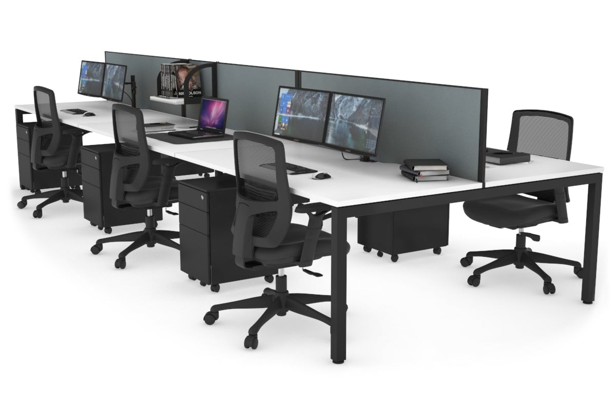 Quadro Square Legs 6-Person Office Workstation - 1800L x 800W with Cable Management - Ideal for Collaborative Workspaces & Open Office Environments