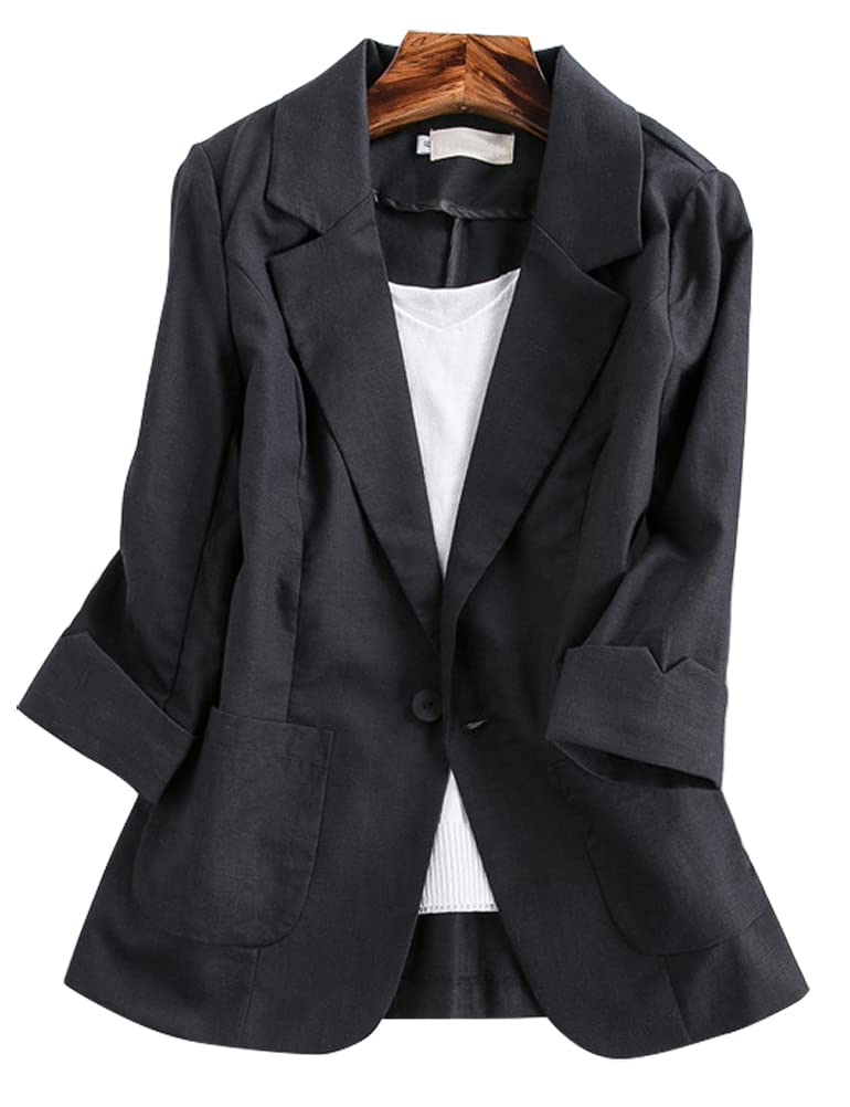 Women's Cotton Linen Blazer - 3/4 Sleeve Open Front Casual Jacket | Perfect for Office Wear, Summer Outfits & Business Casual Occasions