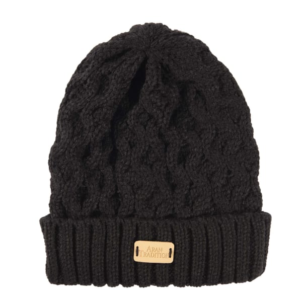 Aran Cable Knit Beanie Hat for Men & Women - Soft Warm Winter Hat - Black - Perfect for Skiing, Hiking & Outdoor Activities