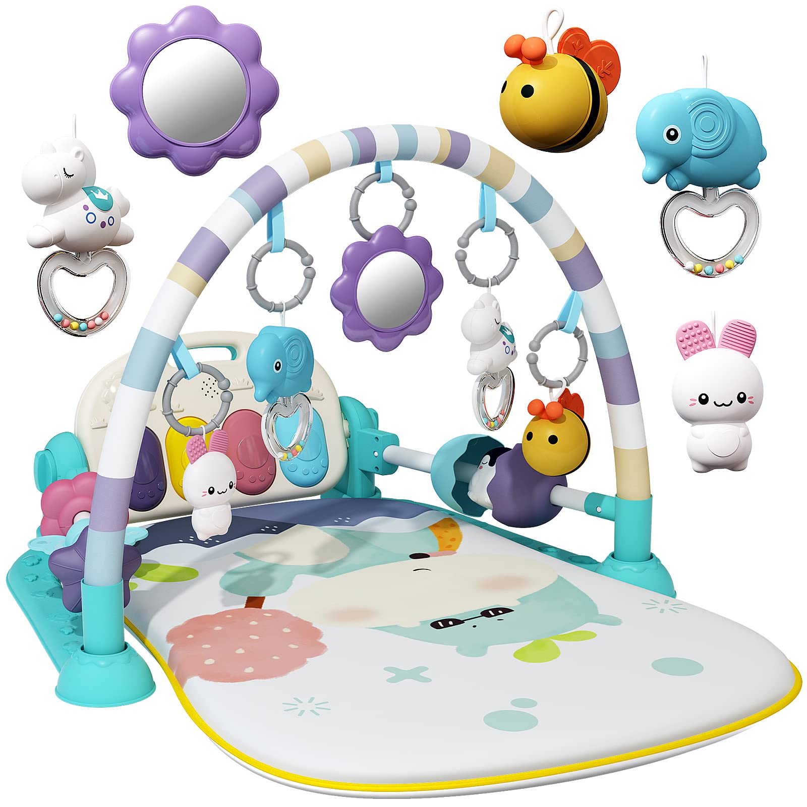 Baby Activity Gym with Kick & Play Piano - 5 Sensory Toys, Music & Lights for Newborns - Tummy Time Play Mat for Boys & Girls (Green) | Perfect for Early Development & Interactive Playtime