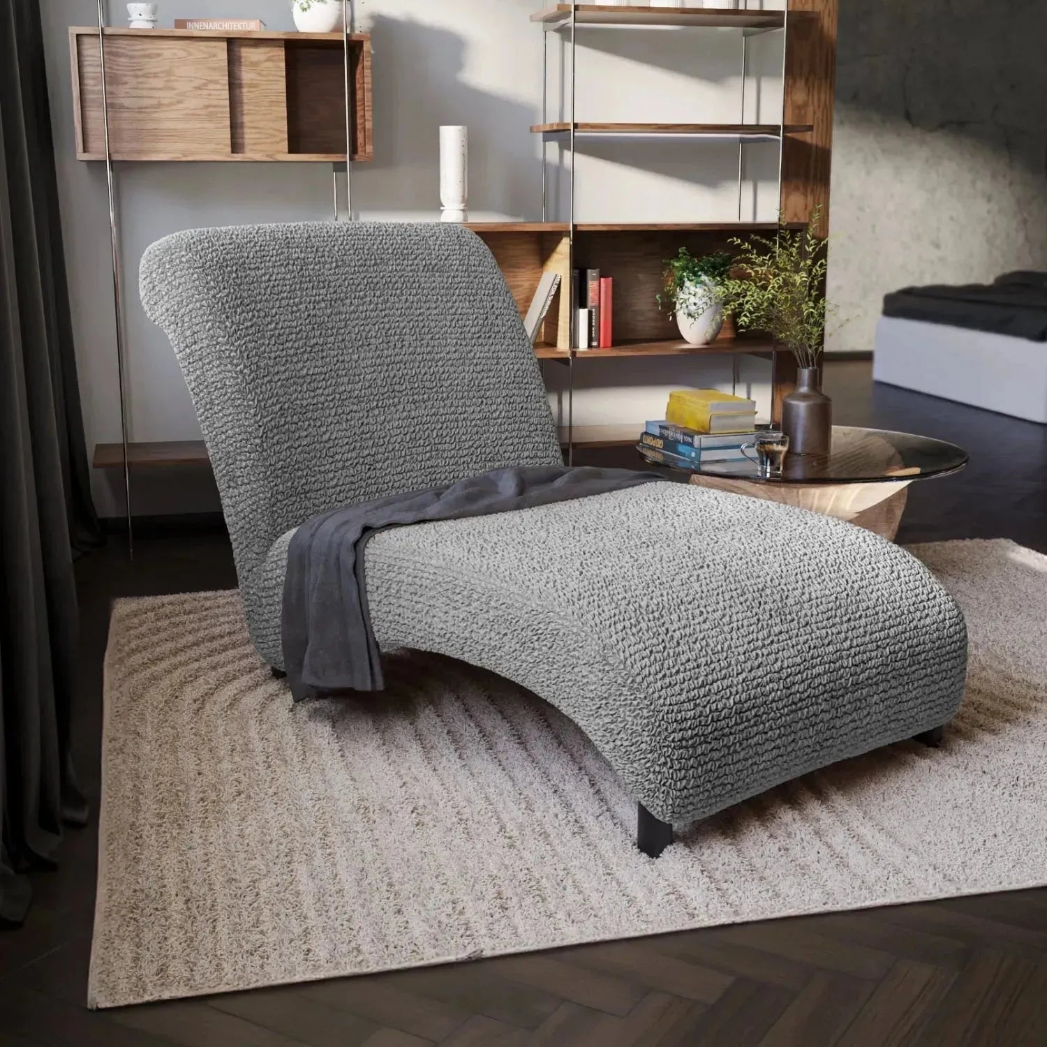 Armless Chaise Lounge Slipcover - Soft Microfiber Stretch Cover with Non-Slip Backing - Perfect for Living Room, Bedroom or Nursery Furniture Protection