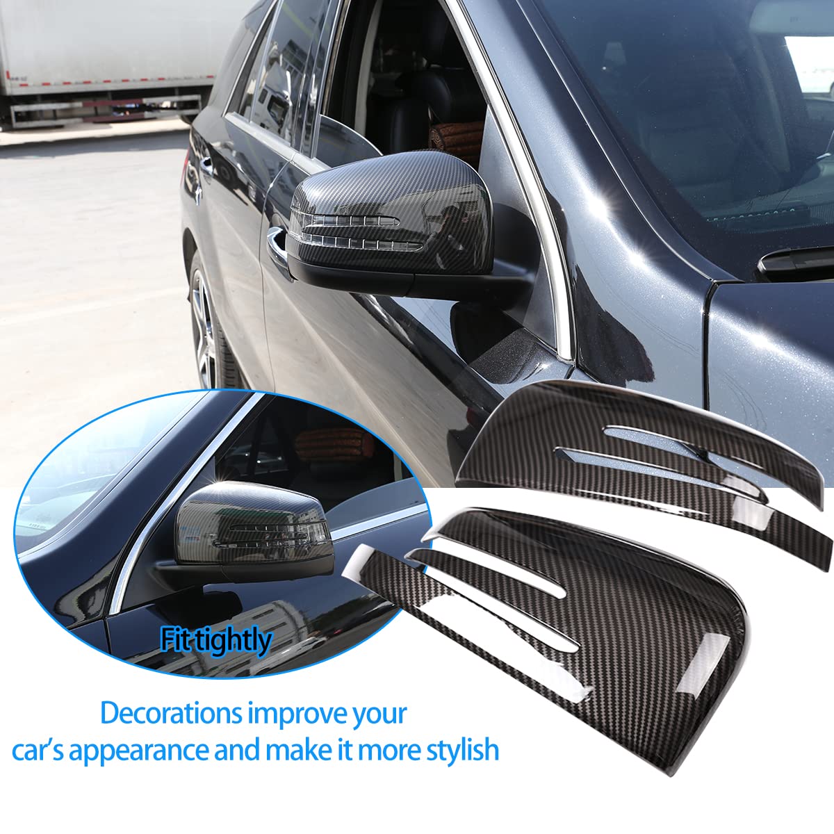 **Mercedes-Benz ML GL GLE GLS Car Side Mirror Cover Trim - ABS Carbon Fiber Pattern Protection Accessory - Enhances Style & Durability for Off-Road & Urban Driving**