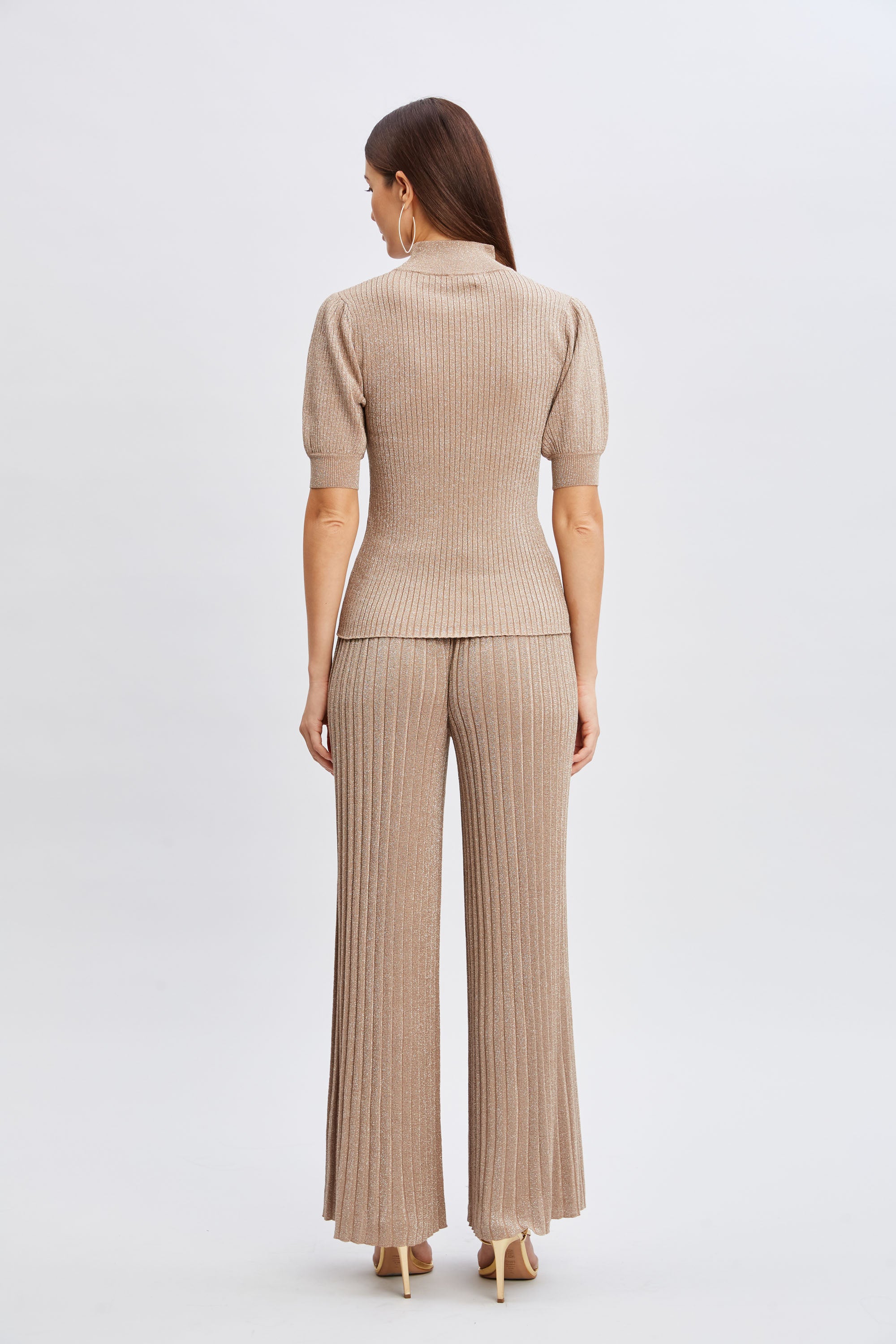 Tahari Women's Metallic Puff Sleeve Sweater - Elegant Knit Top for Office Wear & Holiday Parties