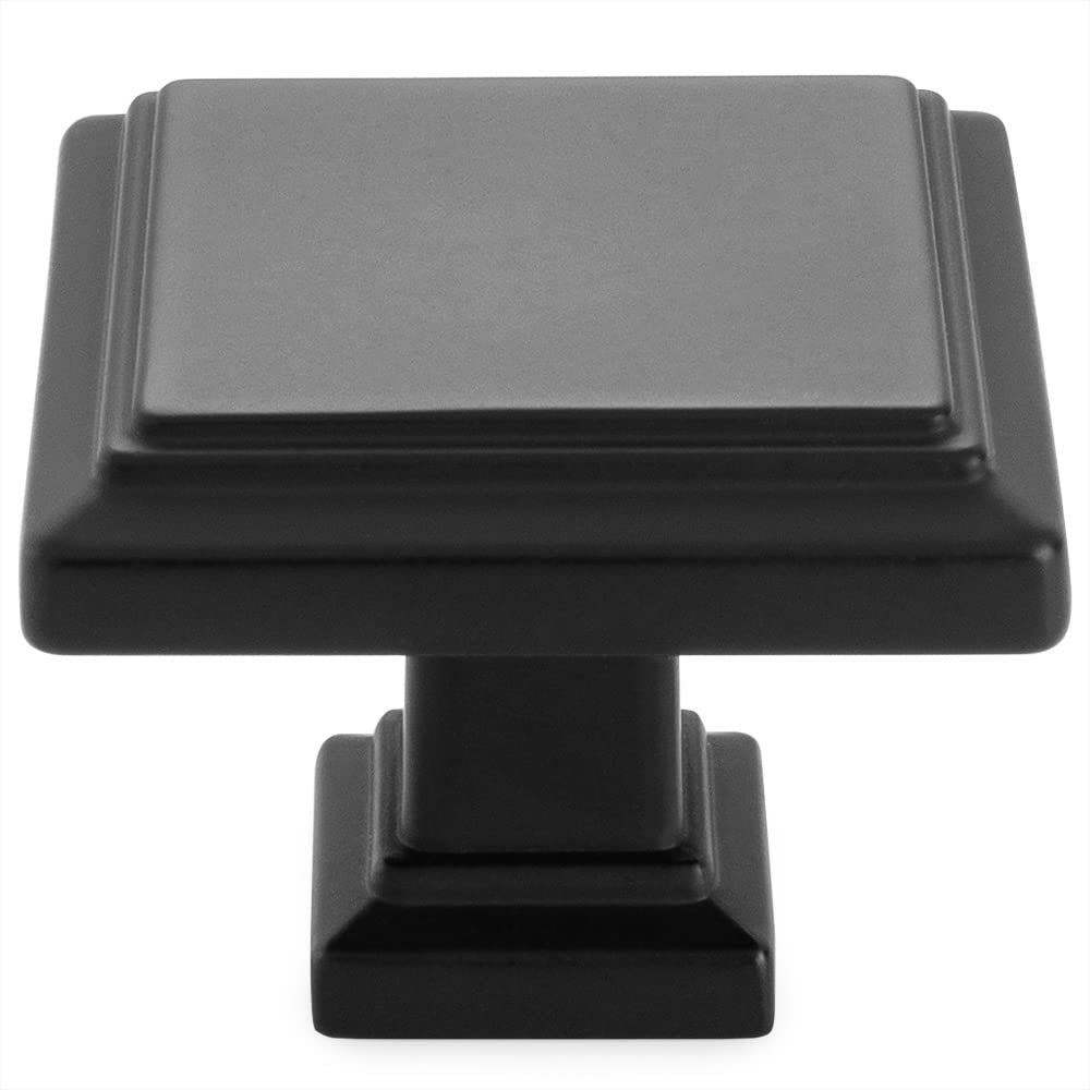KOOFIZO 10-Pack Square Stepped Cabinet Knobs - Black Pull Handles (31mm/1.2 Inch) for Kitchen Cabinets, Dresser Drawers, Wardrobe Hardware - Perfect for Modern Home, Office & Bathroom Renovation