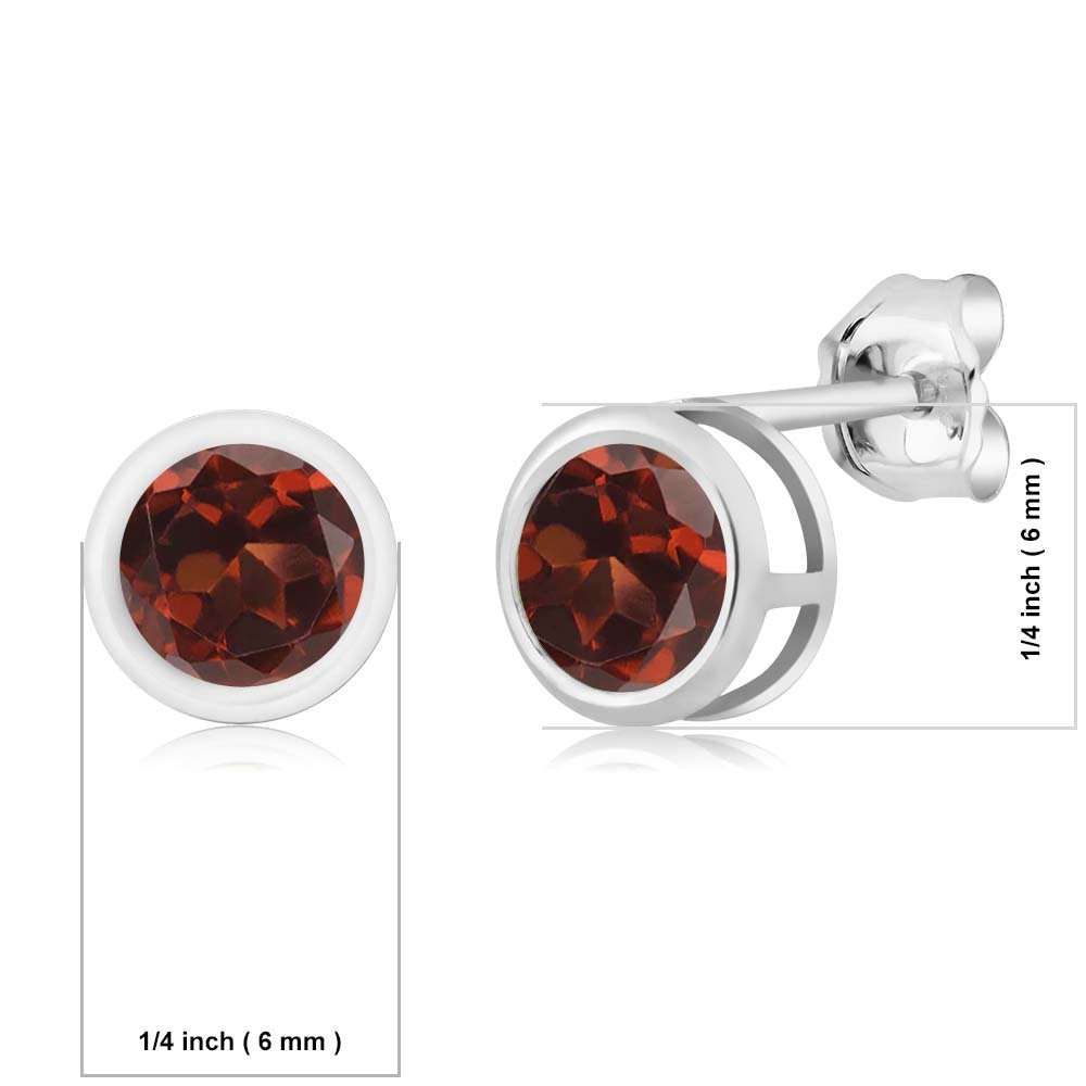 Gem Stone King 925 Sterling Silver Red Garnet Bezel Stud Earrings for Women & Men - 1.20 Ct Round 5MM Genuine Gemstone Jewelry - Perfect for Weddings, Anniversaries & Gift Giving