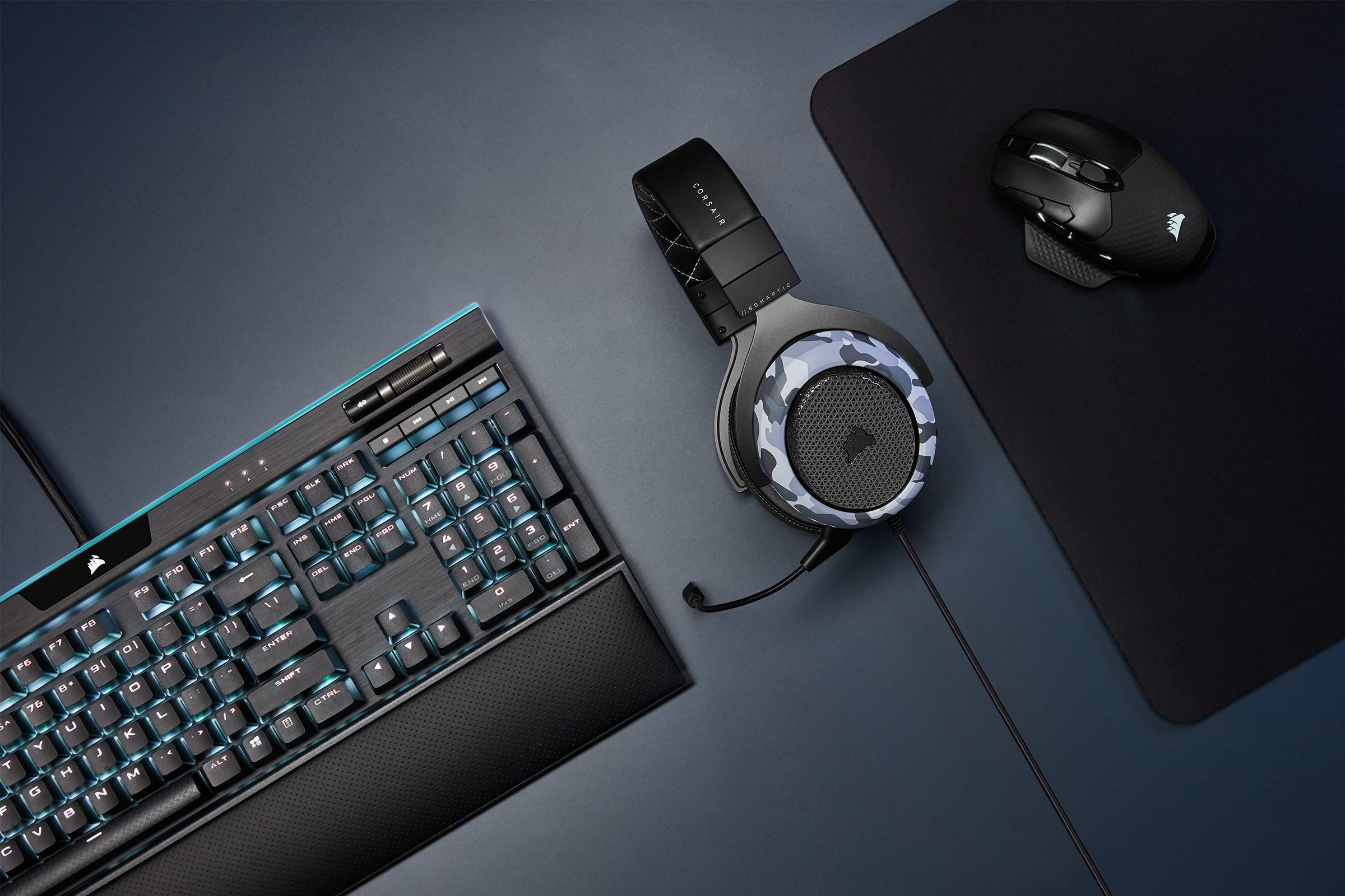 Corsair HS60 HAPTIC Gaming Headset with Taction Technology - Stereo Sound, Adjustable Memory Foam Ear Cushions, Detachable Mic (Camo) - Perfect for PC, PS4, Xbox Gaming & Streaming