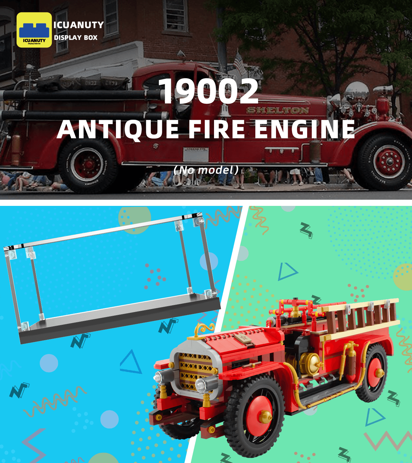 Lego Bricklink Antique Fire Engine BL 19002 Display Case - Clear Acrylic Showcase for Collectible Lego Sets - Perfect for Home Decoration, Office Display & Gift Giving