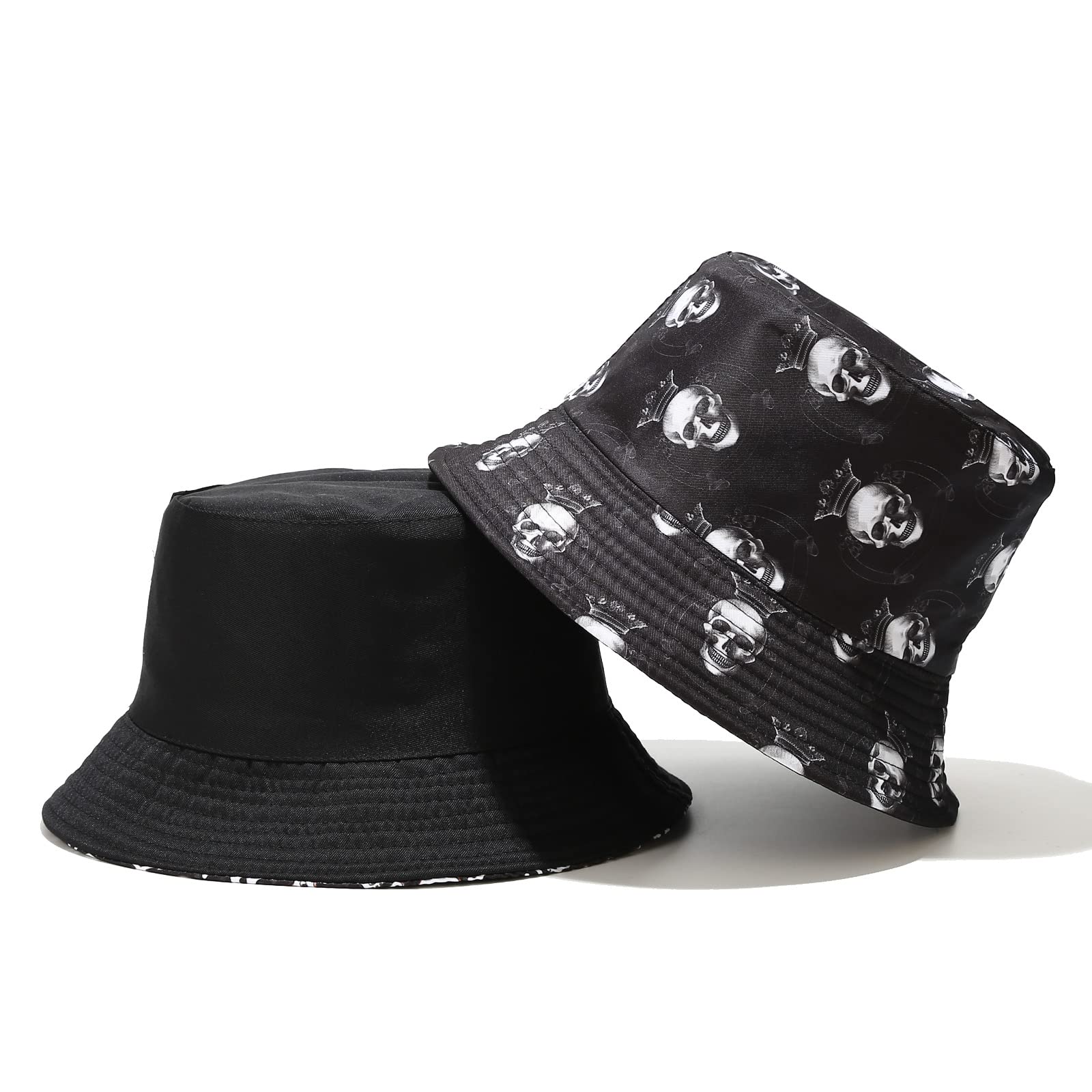 Skull Print Bucket Hat - Funny Halloween & Fishing Cap - Reversible Packable Sun Hat for Women & Men - Perfect for Halloween Costumes, Beach Trips & Outdoor Activities