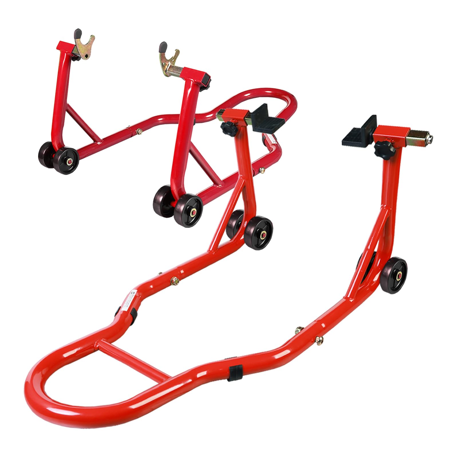 Heavy Duty Motorcycle Stand Lift - Universal Paddock Lift Stand for Front & Rear Combo (1100lbs Capacity) - Rear U+L Fork Swingarm Spool Stand 2-Pack - Perfect for Garage Maintenance, Bike Storage & DIY Repairs