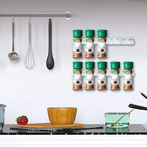 2/4 Pcs Wall Mount Spice Rack - Plastic Kitchen Storage Organizer for Spice Bottles & Jars, Cabinet Door Hooks - Perfect for Pantry, Kitchen Cabinet & Countertop Organization (Includes 5 Spice Bottles)