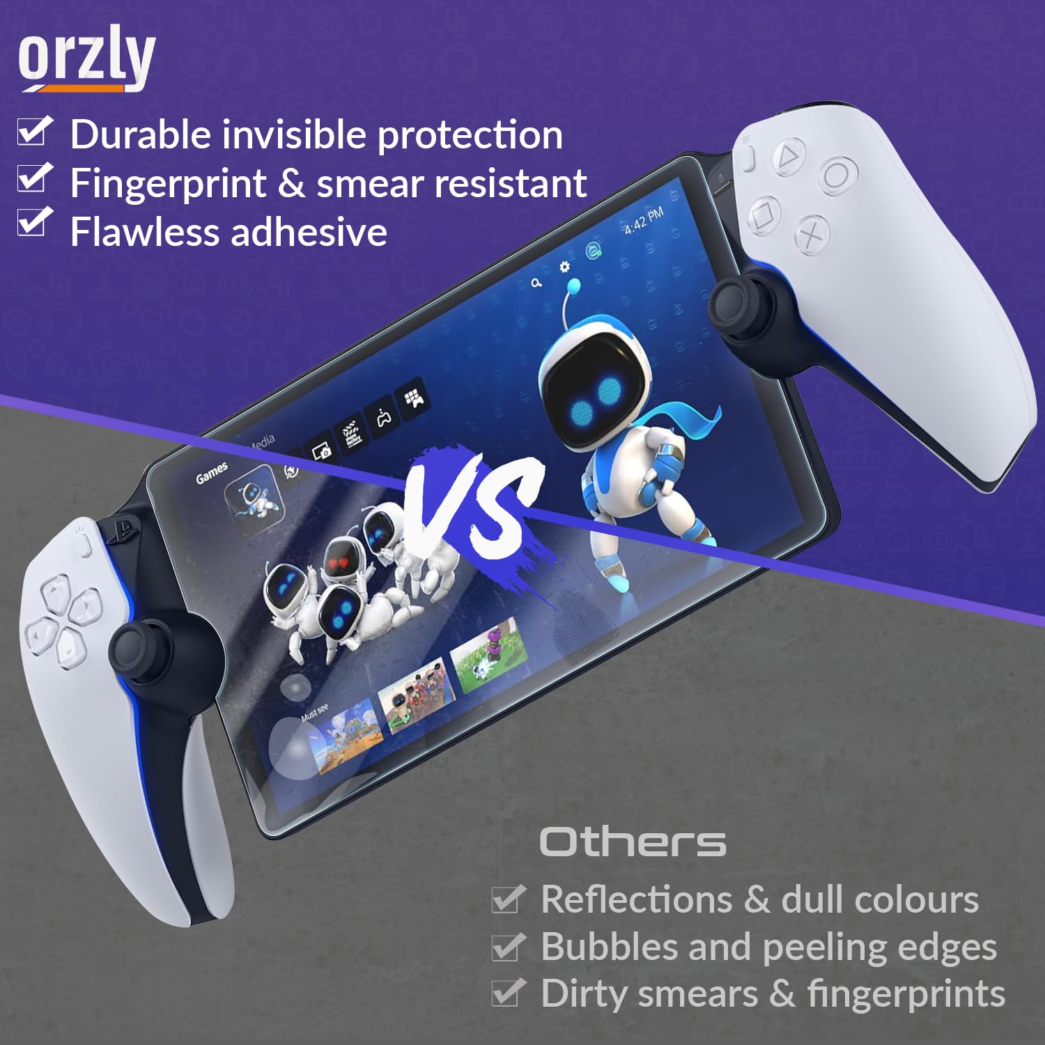 Orzly Tempered Glass Screen Protector for Playstation Portal Remote Player - 4 Pack, Anti-Scratch & Bubble-Free, Lifetime Protection - Perfect for Gaming On-The-Go & Travel Accessories