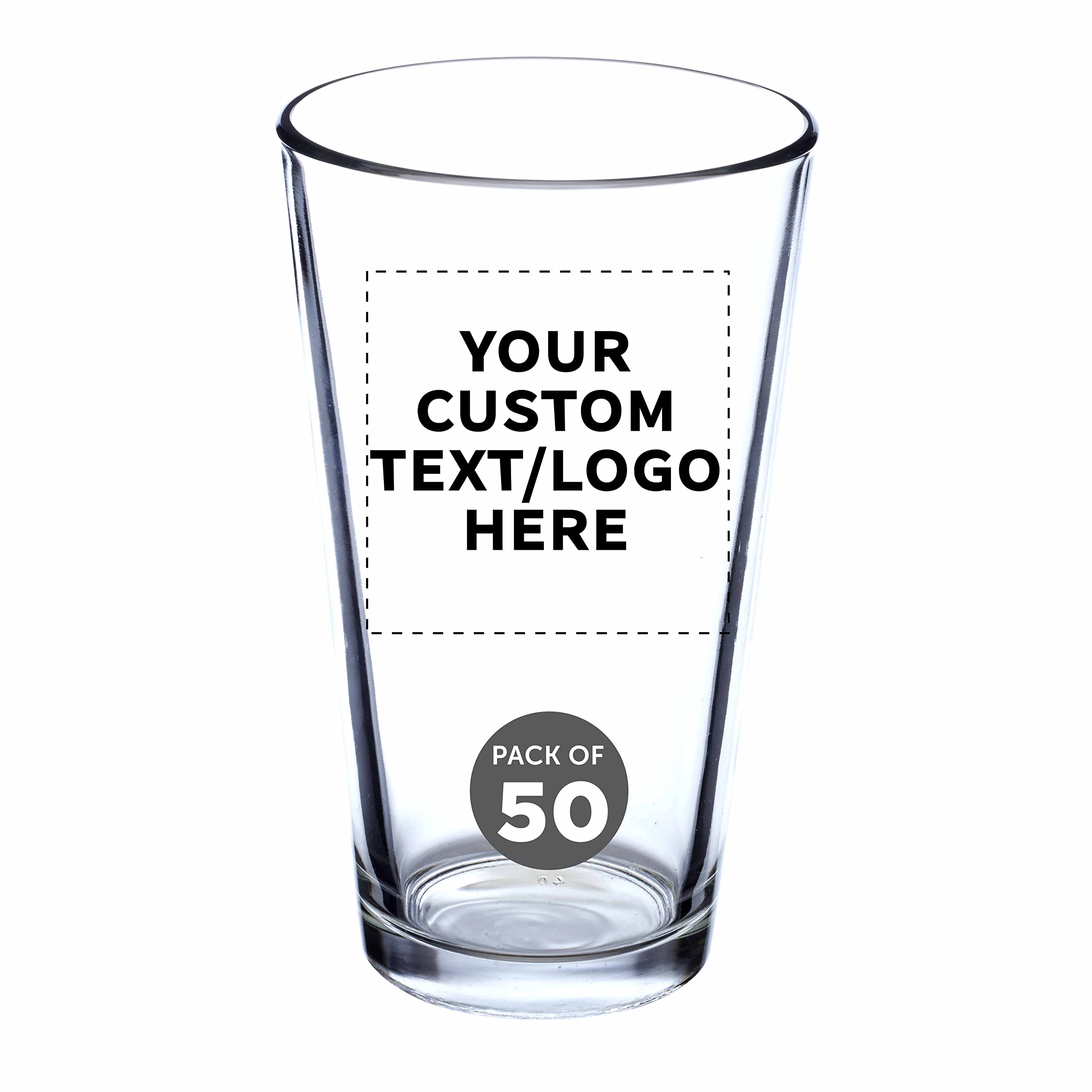 Custom 16 oz Beer Pint Glasses - Bulk Set of 50 Personalized Bar Glasses for Restaurants & Pubs - Heavy Duty Clear Glassware with Thick Base & Walls - Stackable Commercial Drinkware for Bars, Weddings & Events