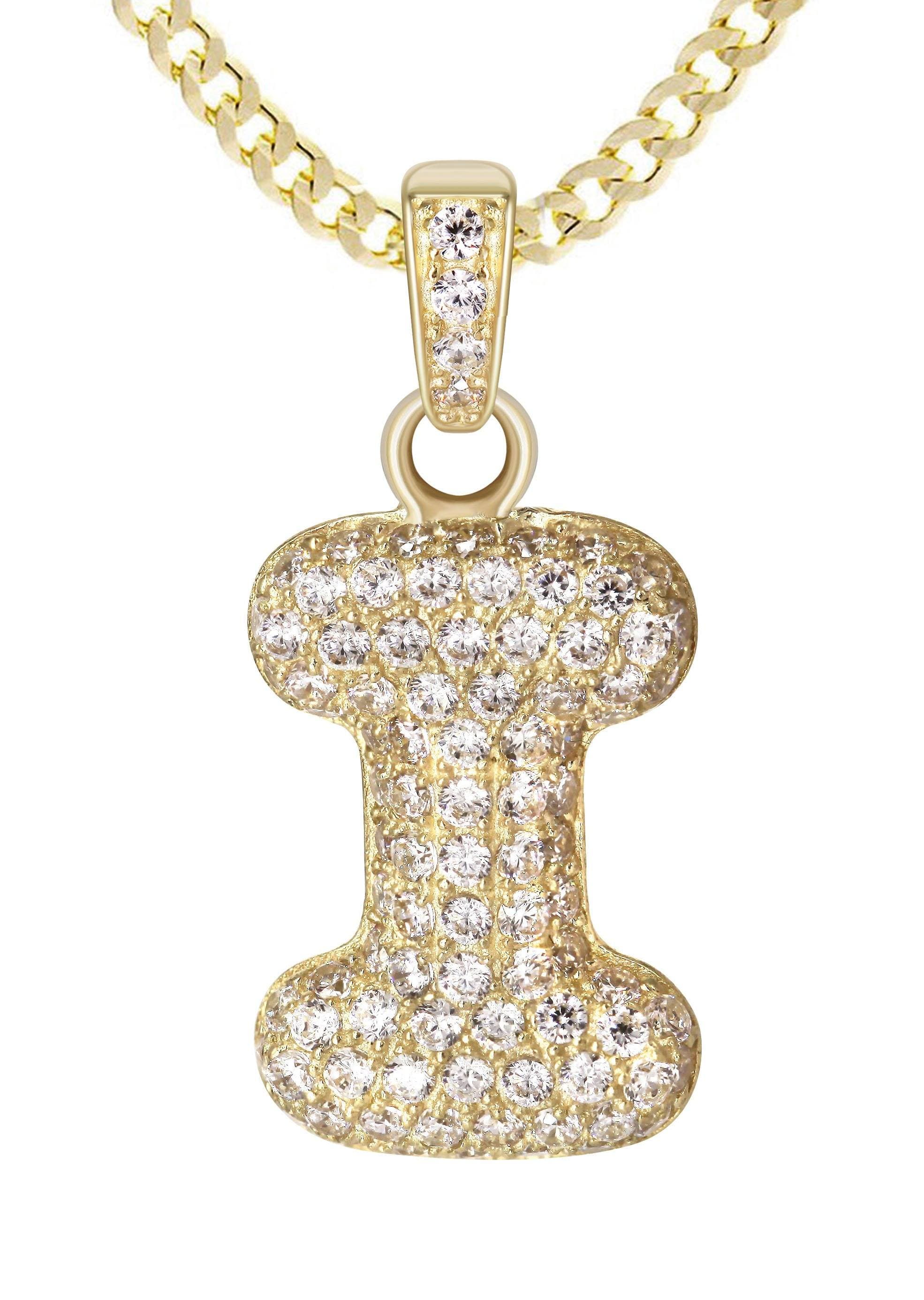 10K Yellow Gold Bubble Letter I CZ Necklace for Women - 4 Grams | Elegant Layering Necklace for Everyday Wear, Gifts & Special Occasions