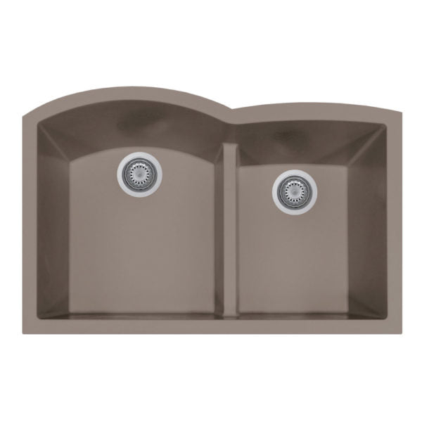 Hamat SIO 3321DAUR TA Undermount Double Bowl Granite Composite Kitchen Sink in Taupe - Perfect for Modern Farmhouse & Contemporary Kitchen Designs