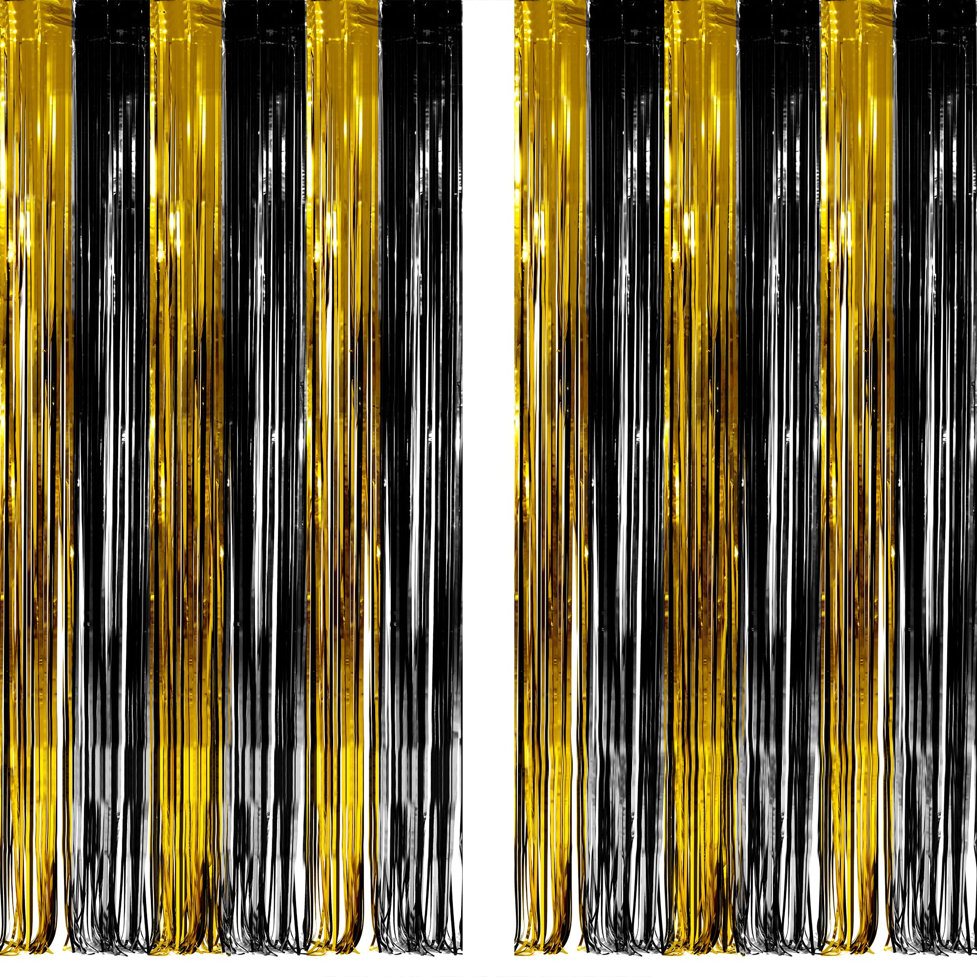 Premium Black & Gold Party Streamers Decorations - GREATRIL Foil Fringe Backdrop for New Year's Eve, Anniversary, Birthday, Prom, Cocktail Party, EID Celebration - 3.2ft x 8.2ft - 2 Pack - Perfect for Wall Decor, Photo Booth Background & Event Styling