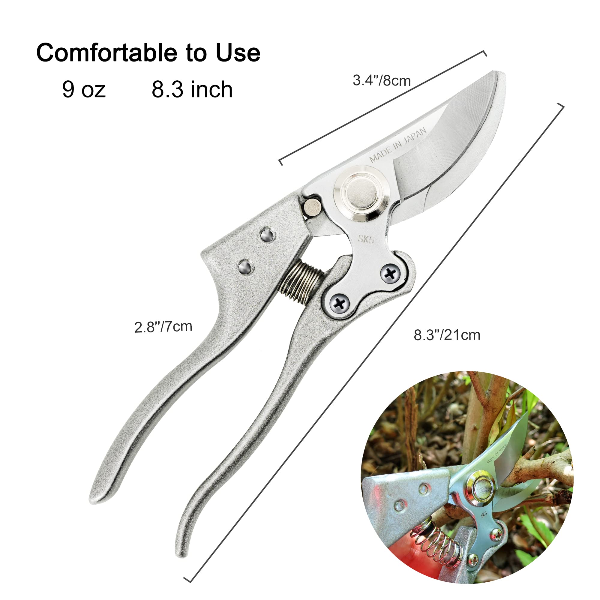 Premium Japanese 8 Inch Bypass Pruning Shears - TONMA Gardening Scissors with Ergonomic Handle, Professional Secateurs for Trimming Plants, Flowers & Shrubs - Ideal for Home Gardeners & Landscaping Professionals