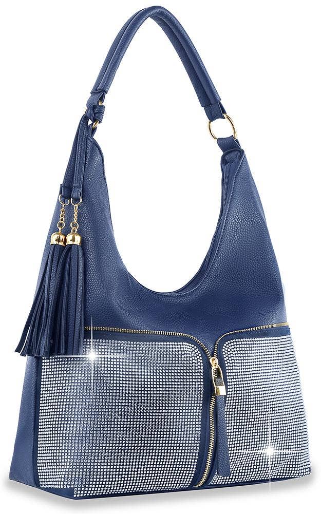 Stylish Uoonique Denim Hobo Bag with Rhinestone Accents - Trendy Crossbody Purse for Women, Perfect for Casual Outings & Night Events