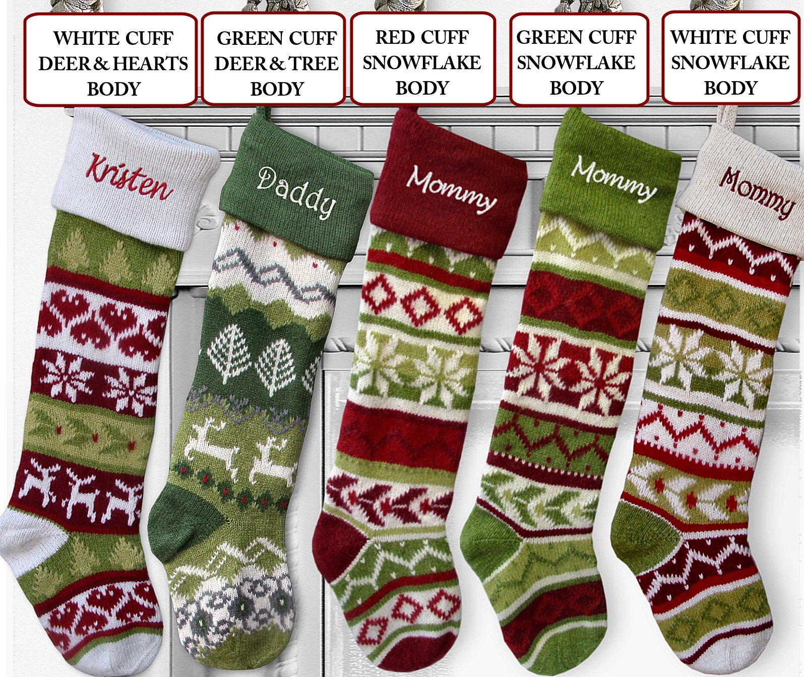 Hand Knitted Personalized Wool Christmas Stockings with Red Cuff - Perfect for Holiday Decorations, Fireplace Mantel, and Christmas Gift Giving