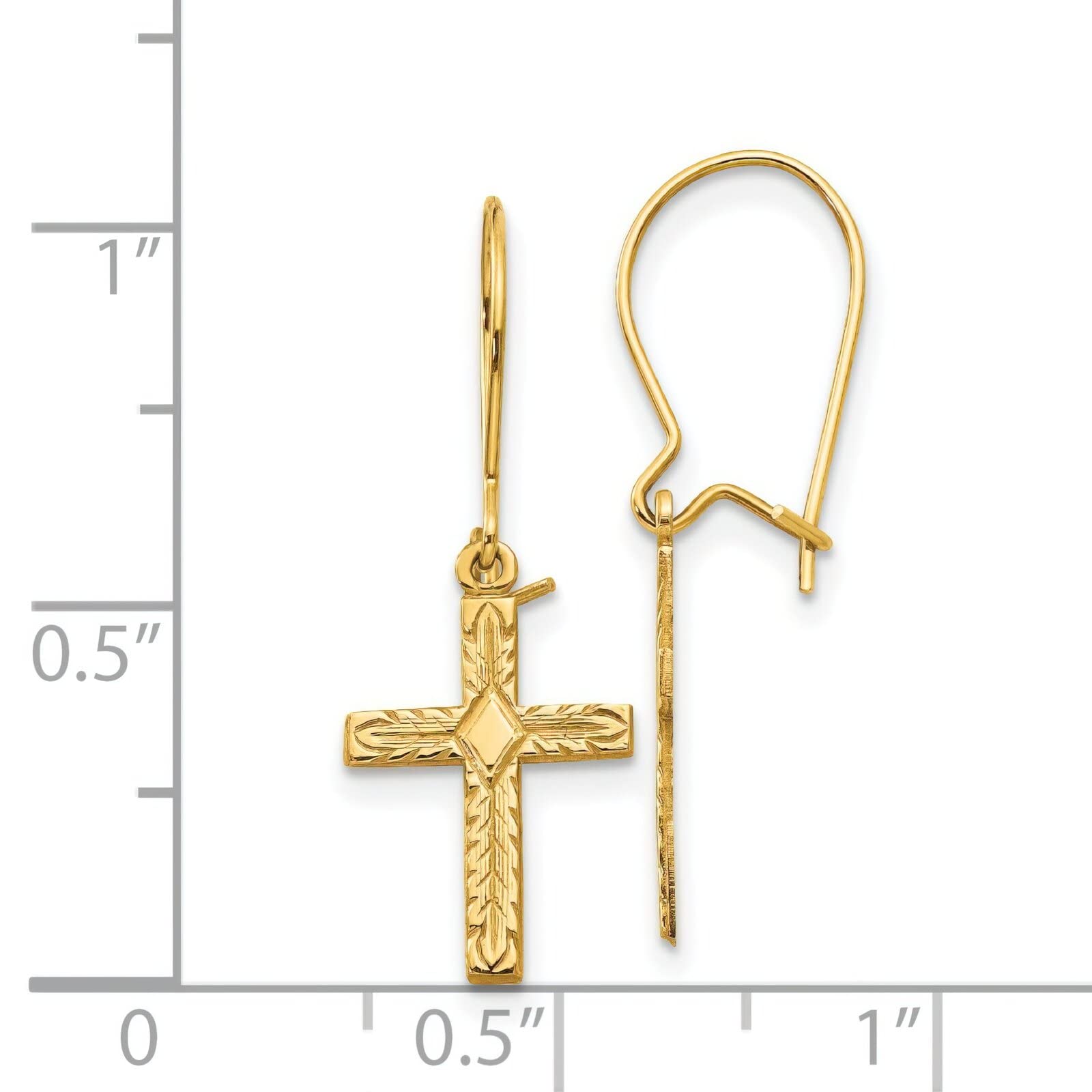 14K Yellow Gold Kidney Wire Cross Earrings - Dainty Religious Jewelry for Women - Perfect for Church, Weddings & Everyday Wear