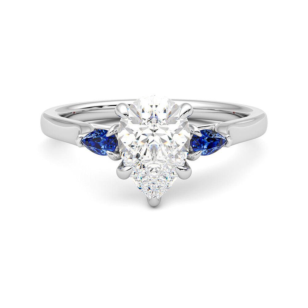 Exquisite Pear Cut Three Stone Moissanite Engagement Ring with Hidden Anniversary Accent - Perfect for Proposals, Anniversaries & Special Occasions