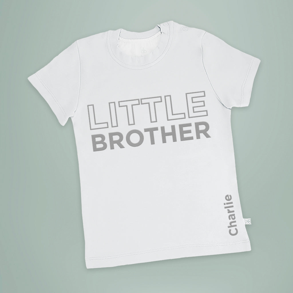 Custom Little Brother T-Shirt - Short Sleeve Cotton Tee for Kids - Perfect for Sibling Matching Outfits & Family Photos