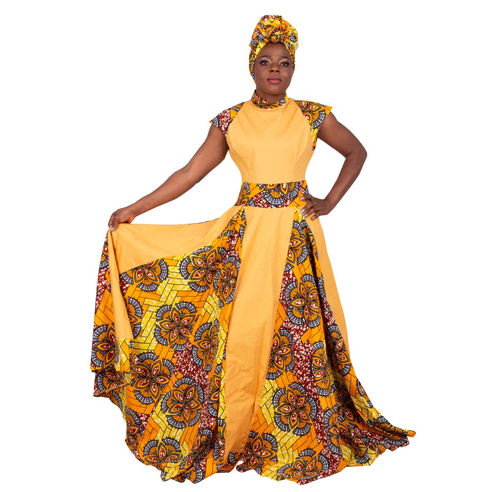Stylish African Print Dresses for Women - Sleeveless Maxi Party Dress with Matching Head Scarf - Plus Size Fashion - Perfect for Weddings, Cultural Events & Special Occasions