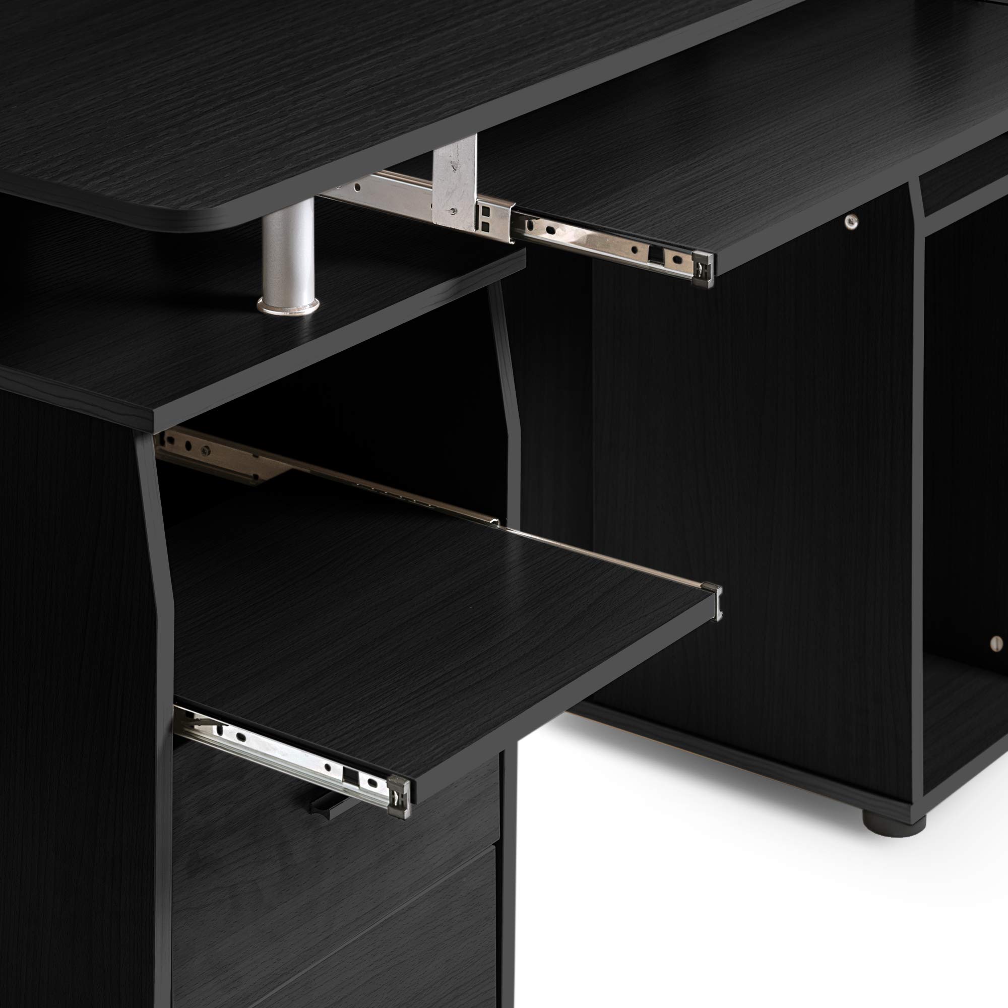 47 Inch Home Office Computer Desk with Hutch, 2 Drawers & Keyboard Tray - Black Study Writing Desk for Students & Professionals, PC Laptop Workstation with Elevated Shelf & Host Stand - Perfect for Small Spaces, Remote Work & Gaming Setup