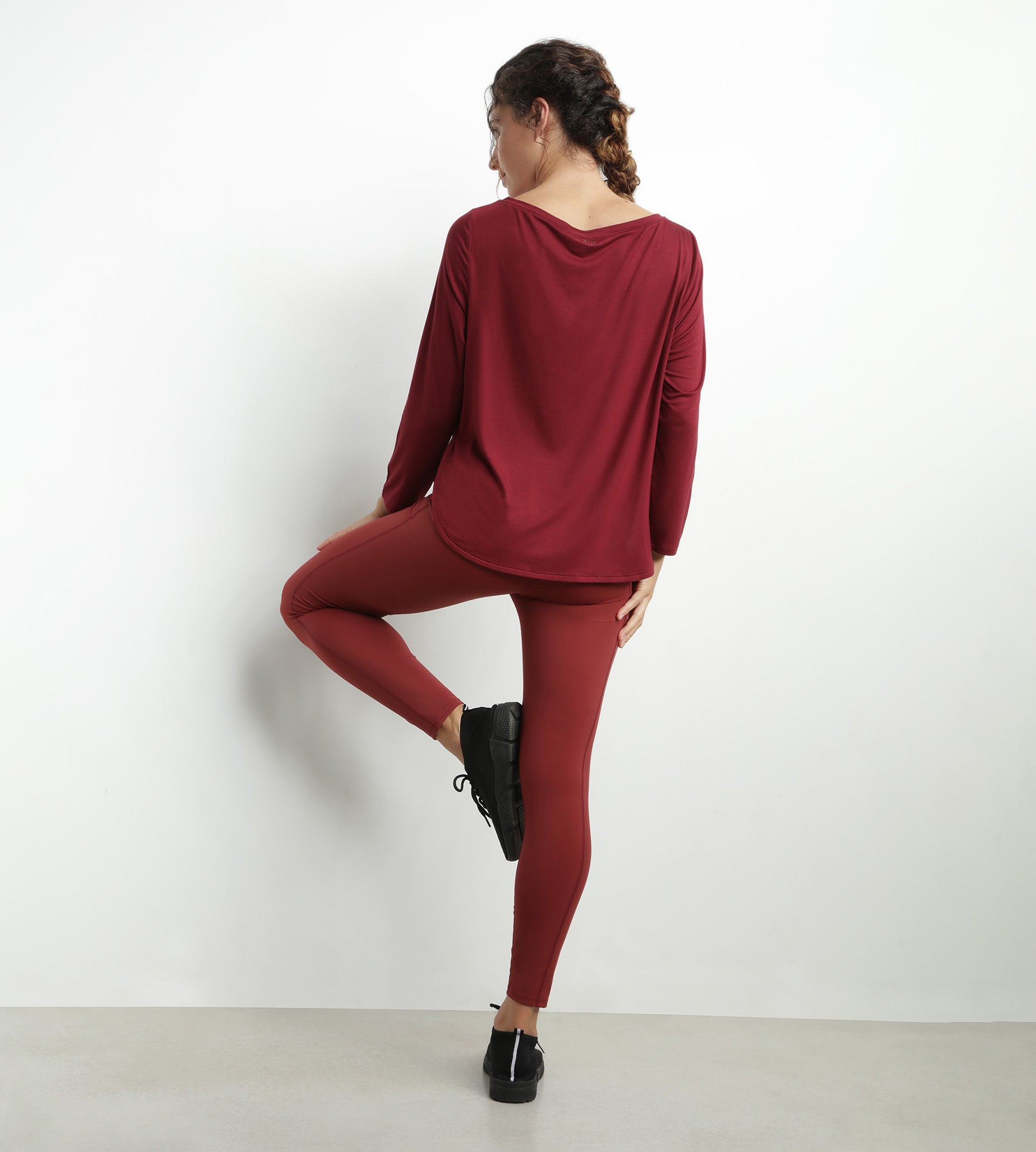 Women's Sporty Boat Neck Viscose Top in Bordeaux - Comfortable & Stylish Activewear for Yoga, Gym & Casual Wear
