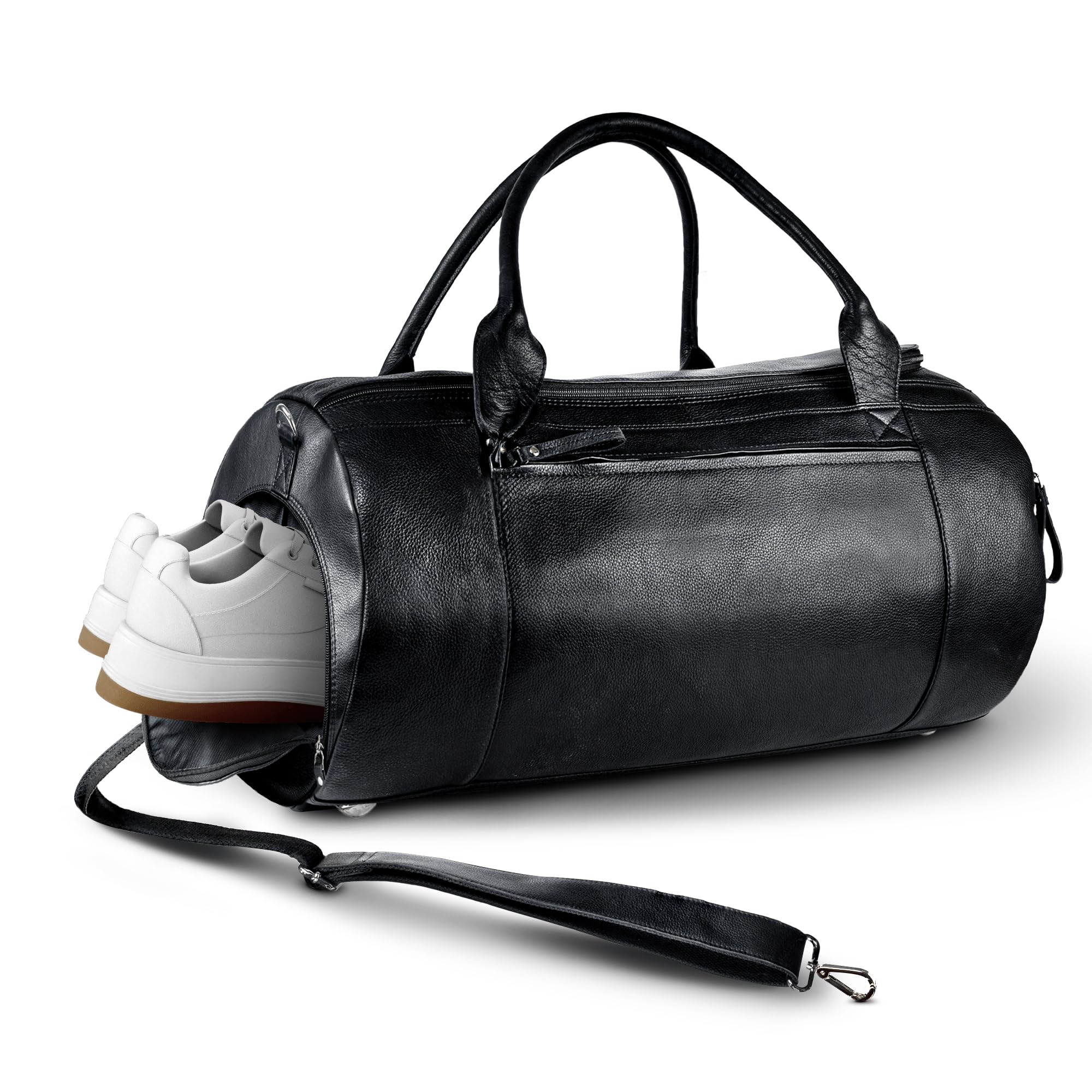 Men's Genuine Leather Travel Duffel Bag with Shoe Compartment & Hidden AirTag Pocket - Removable Shoulder Strap - Gym Bag, Weekender Overnight Bag, Business Trip Luggage - Perfect for Workouts, Business Travel & Weekend Getaways