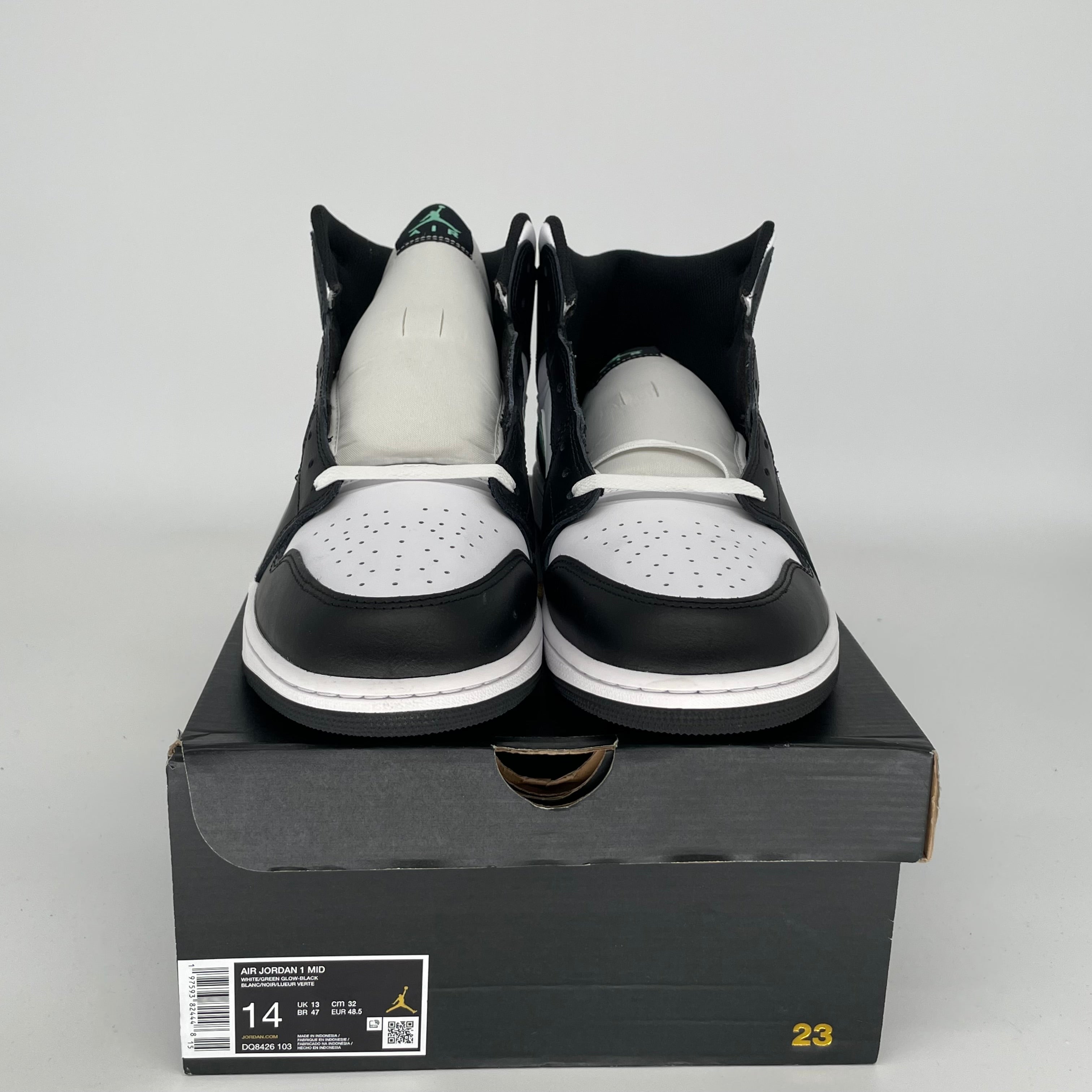 AIR JORDAN 1 MID Green Glow Basketball Shoes - Men's Size 14 (DQ8426-103) | Retro High-Top Sneakers for Streetwear & Basketball Games