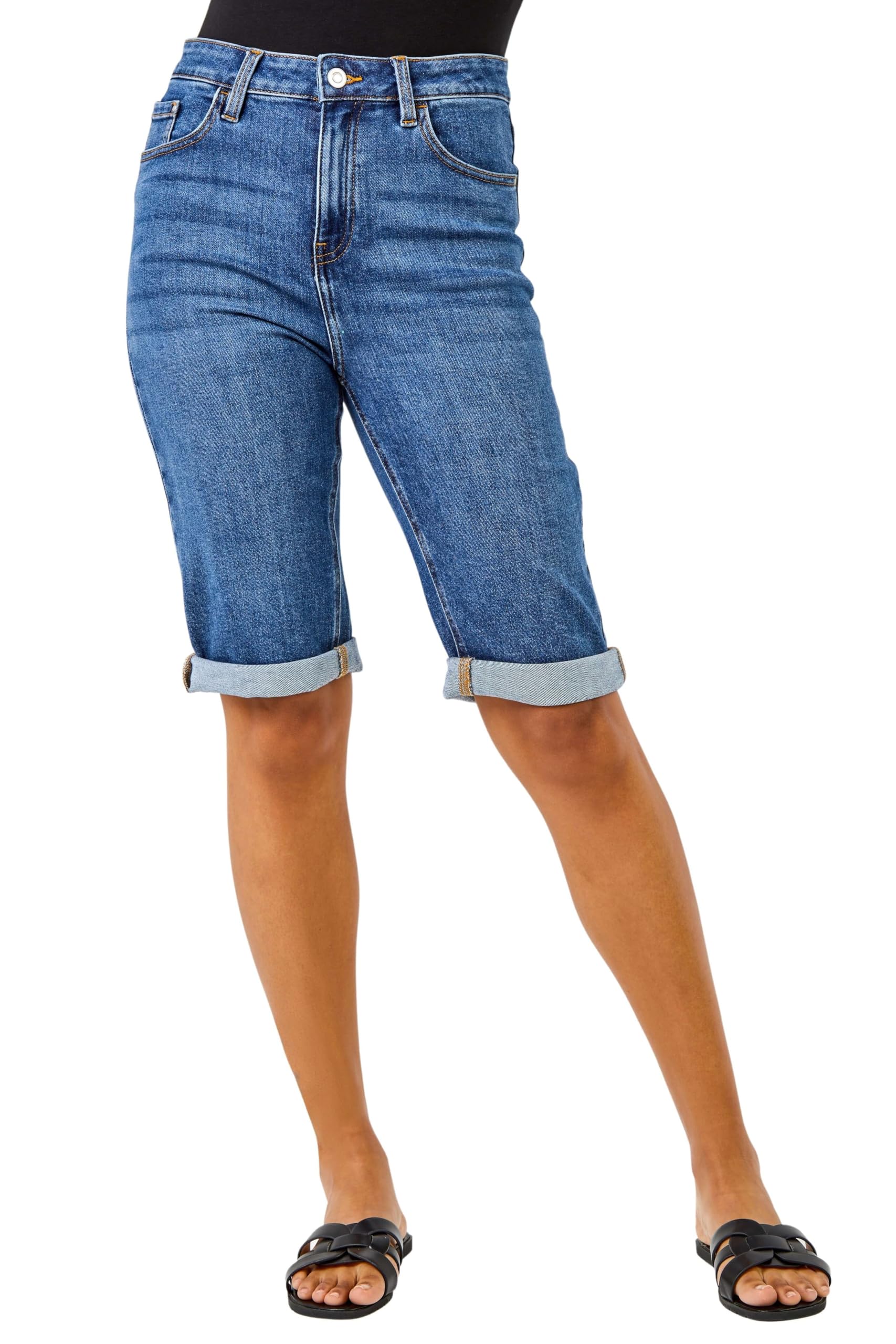 Women's High Waisted Stretch Denim Shorts - Lightweight Cropped Jeggings with Turn-Up Hem for Summer & Casual Wear | Perfect for Holidays, Beach Outings & Everyday Comfort