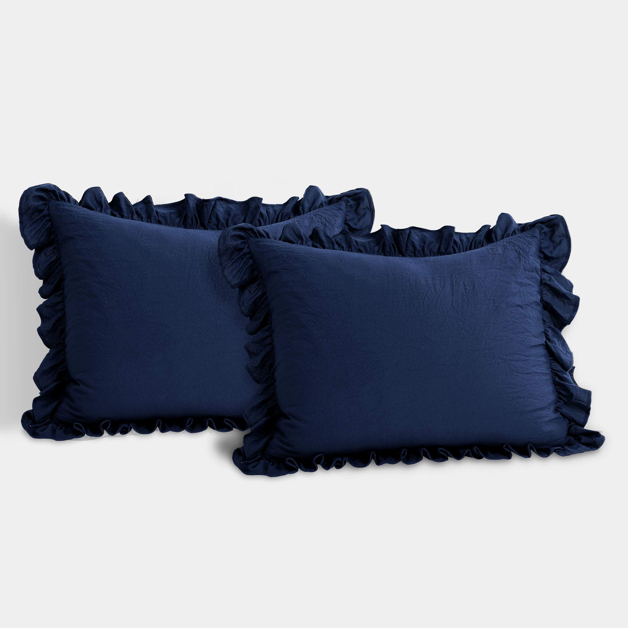 Lush Decor Reyna 3-Piece Ruffle Comforter Set - Full/Queen Navy Blue Ruffled Bedding for Cozy Comfort & Timeless Elegance - Perfect for Dorm Rooms, Guest Bedrooms & Master Suites