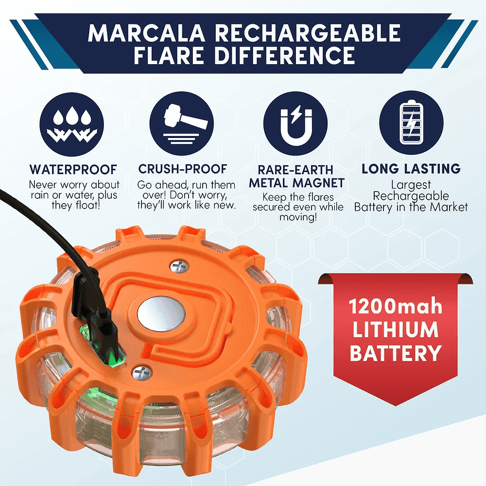 Rechargeable LED Road Flares Emergency Lights - 4 Pack for Roadside Safety, Car Breakdowns & Nighttime Visibility