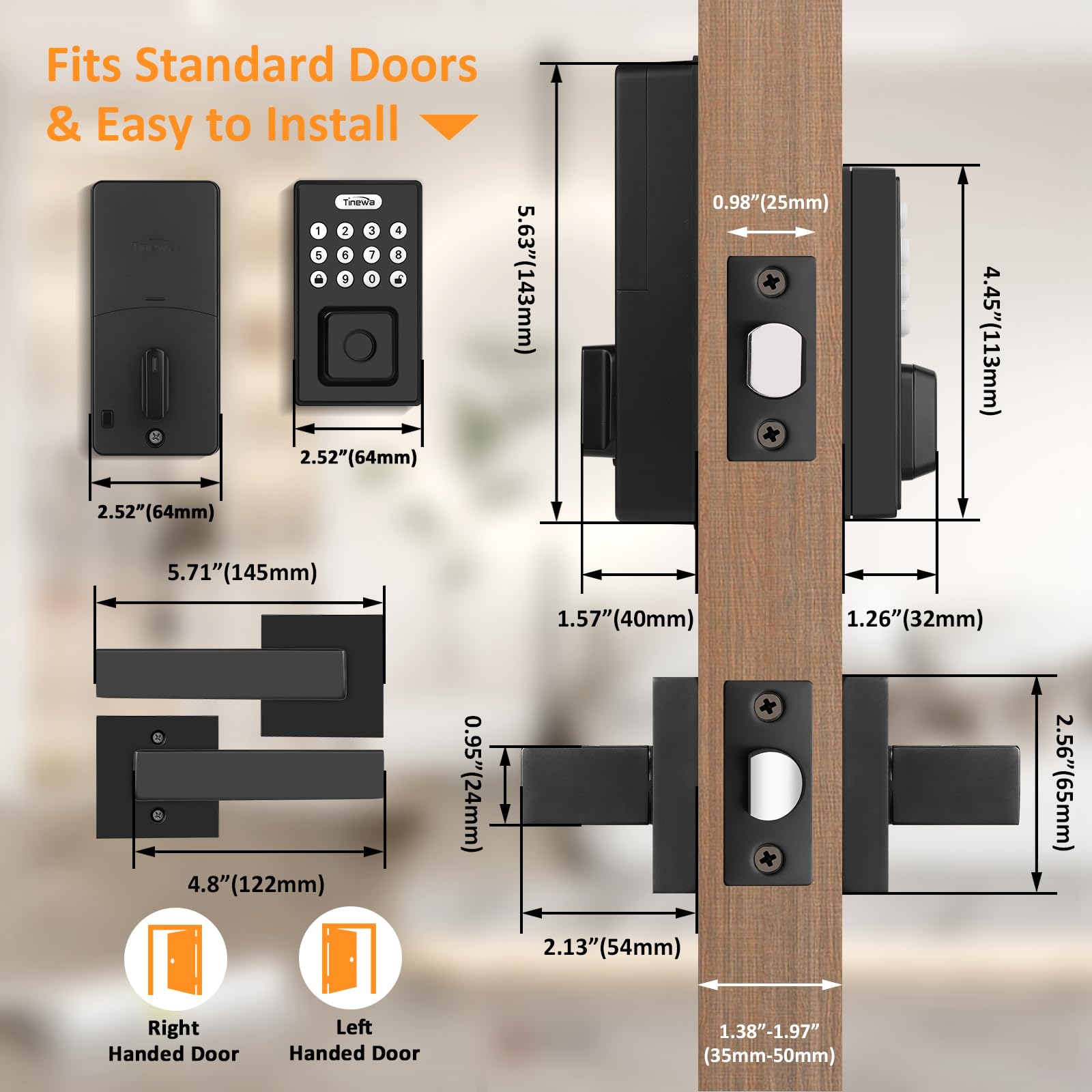 Smart Keyless Entry Door Lock with Fingerprint, Digital Keypad & App Control - Auto Lock & One-Touch Locking - Black Front Door Handleset for Home Security & Convenience | Perfect for Apartments, Offices & Vacation Homes