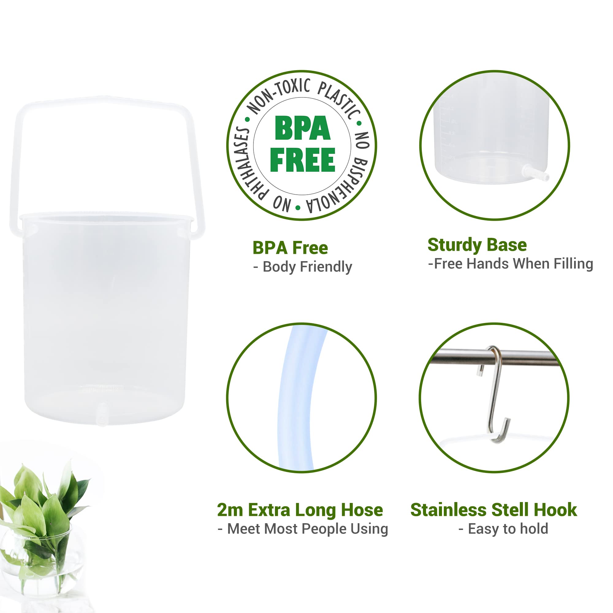 TopQuaFocus 2L BPA-Free Plastic Enema Bucket Kit - Clear Reusable Colon Cleanse System with 6 Leak-Proof Tips for Men & Women - Perfect for Home Coffee Enema Therapy & Colon Detox