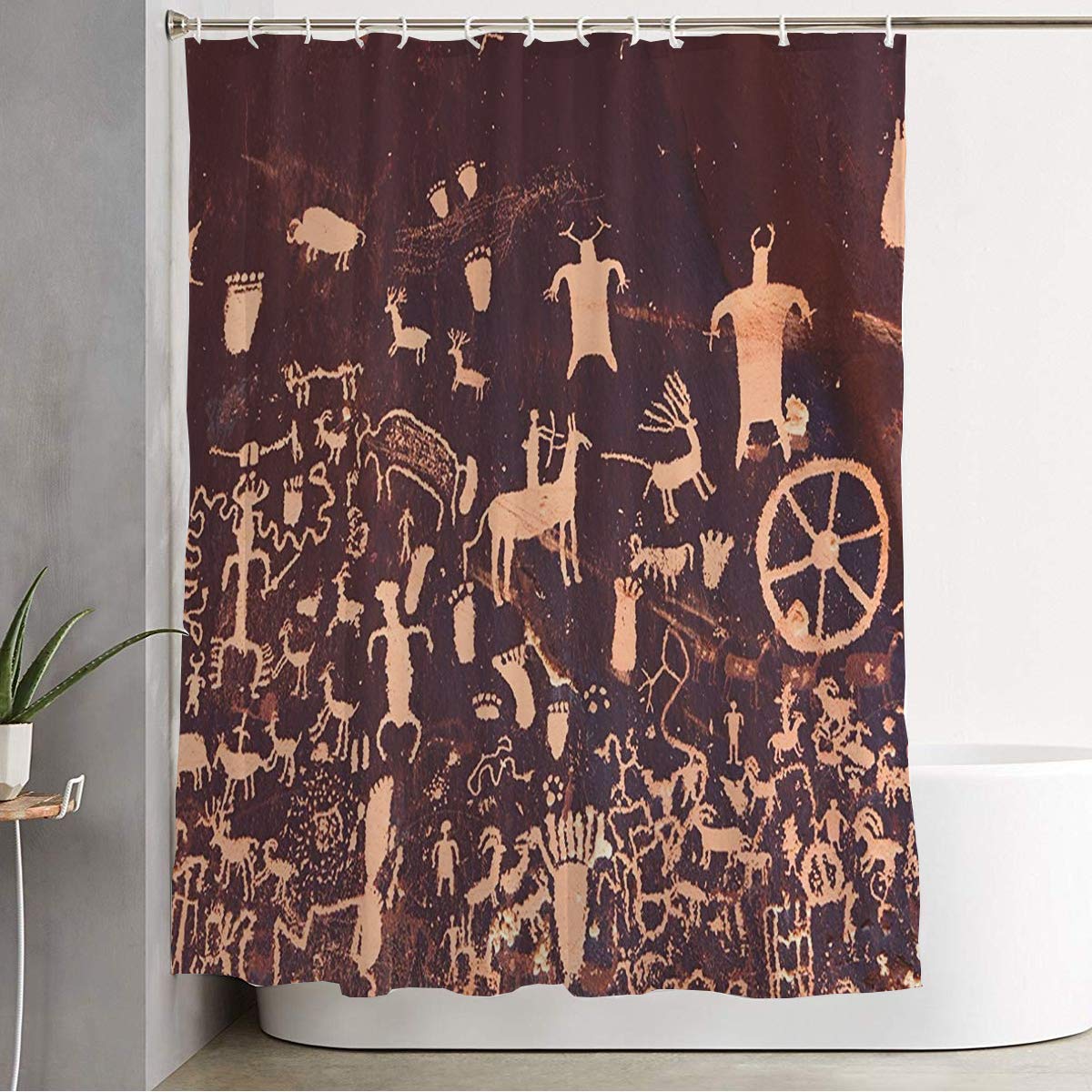 Waterproof Southwest Tribal Petroglyphs Shower Curtain 72x78 Inch - Anasazi Historic Newspaper Rock Symbol & State Animal Design - Perfect for Bathroom Decor, RV Camping, and Southwest-Themed Homes