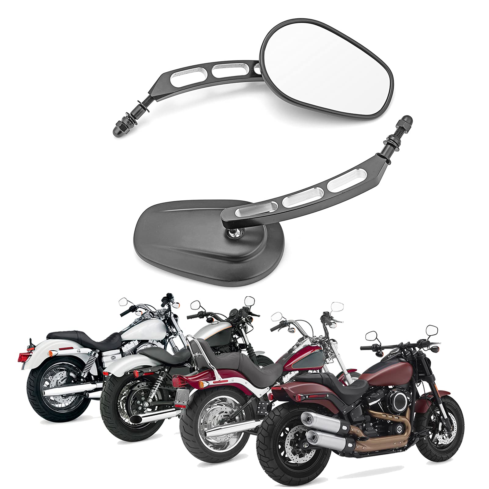 8MM Rear View Side Mirrors for Motorcycle - Hollow Handlebar Mount Mirrors Gloss Black - Compatible with Harley Sportster, Dyna, Softail, Touring, Electra, Street Glide, Road Glide, Road King - Perfect for Enhanced Safety and Style on Cruiser Bikes