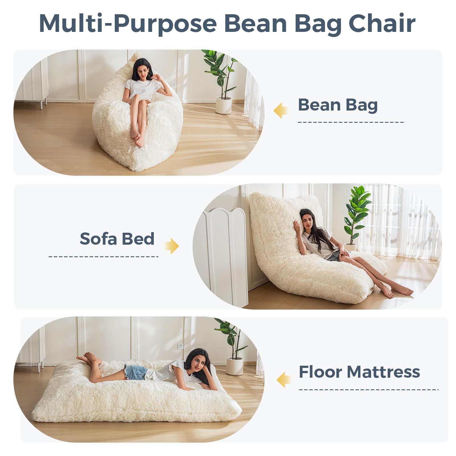 MAXYOYO 3-in-1 Bean Bag Chair - Giant Convertible Sofa Bed & Floor Mattress with Premium High-Density Foam Filling - Comfortable Lounge Chair for Adults - Perfect for Living Room, Bedroom & Game Room Relaxation