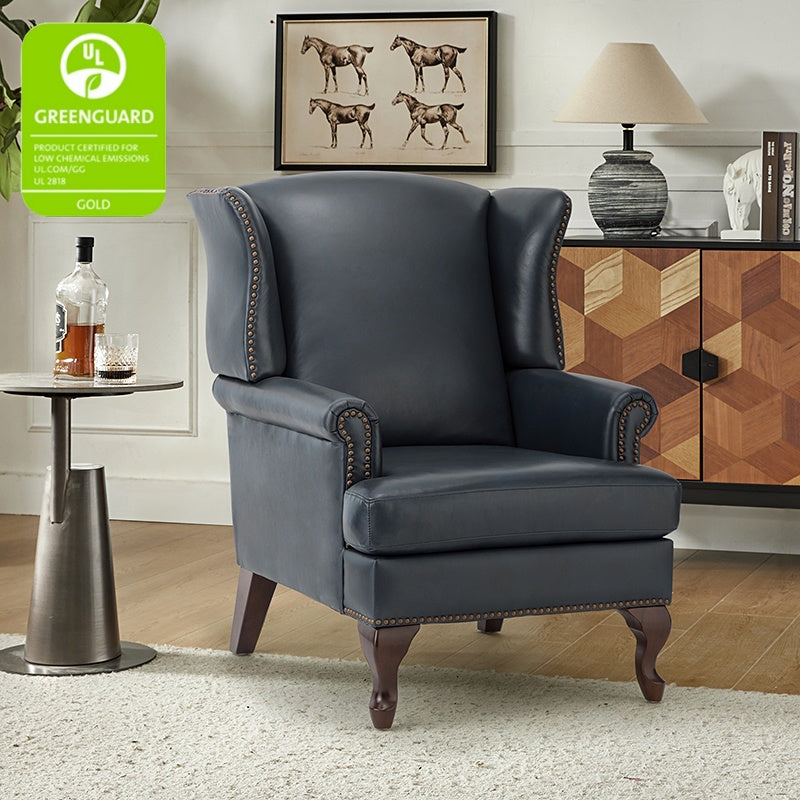 Premium Wilhelm Genuine Leather Armchair - Handcrafted Brown Leather Lounge Chair with Solid Wood Frame - Perfect for Living Room, Office & Study Spaces