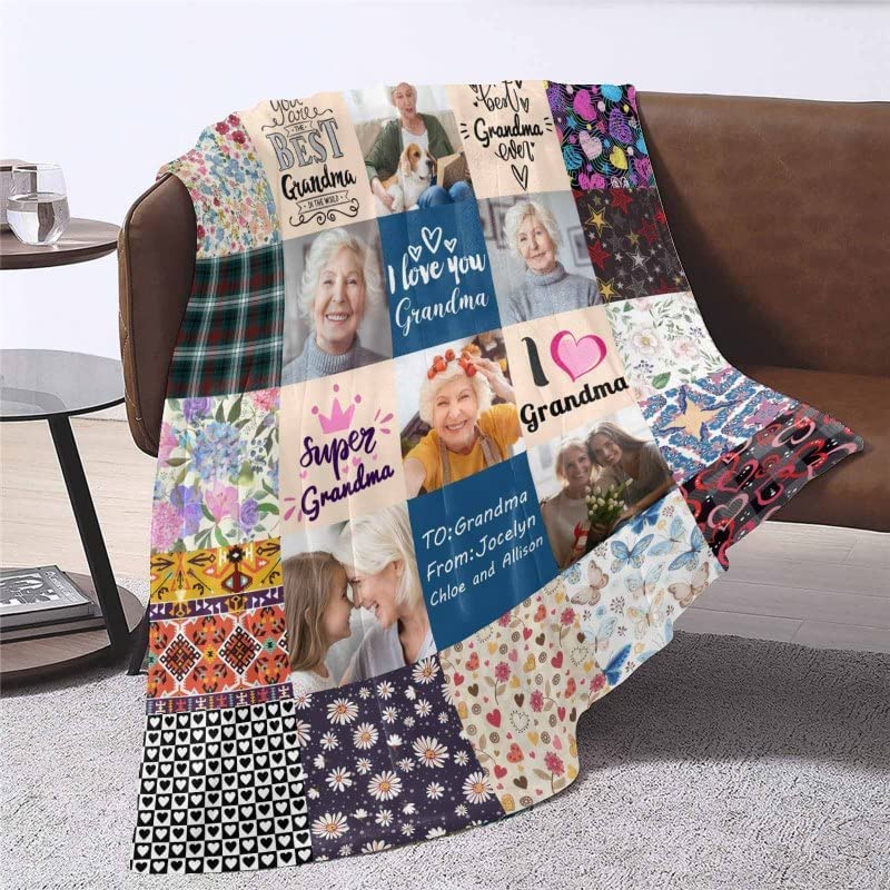 Custom Memorial Blanket for Grandma - Personalized Photo Collage Fleece Throw with Name - Loving Memory Gift - 5 Sizes (Made in USA) - Perfect for Remembrance, Comfort & Family Keepsakes