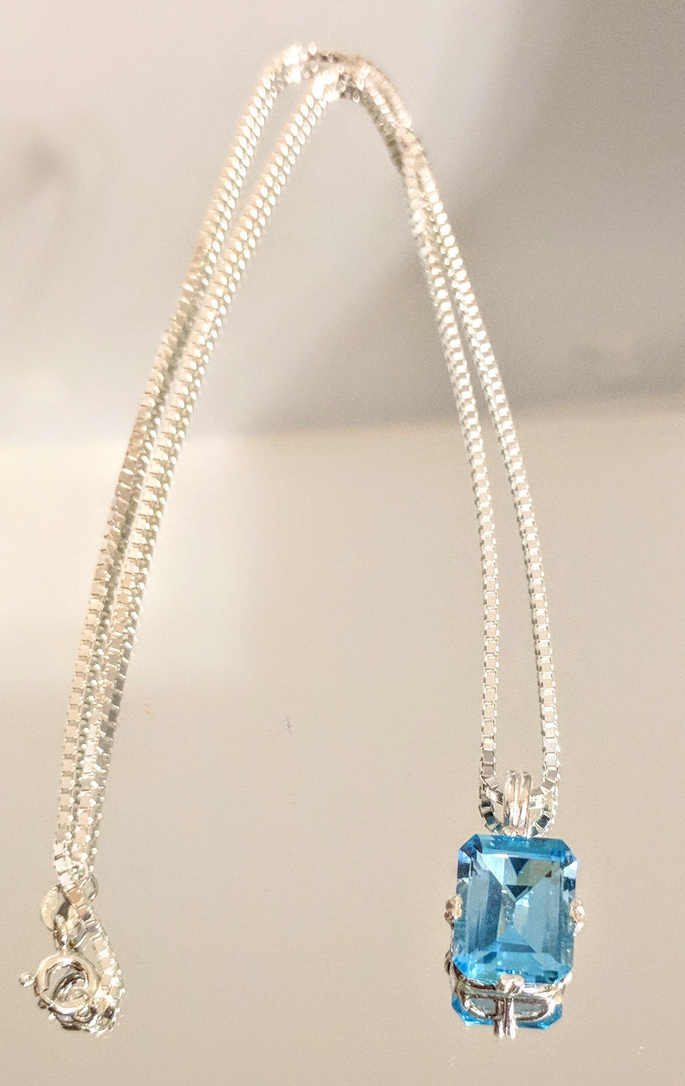 10x8mm Emerald Cut Natural Swiss Blue Topaz Pendant with Chain - Solid Sterling Silver or 14K White/Yellow Gold - VVS Clarity - Valentine's Day Gift for Her - Perfect for Anniversary, Birthday & Special Occasions