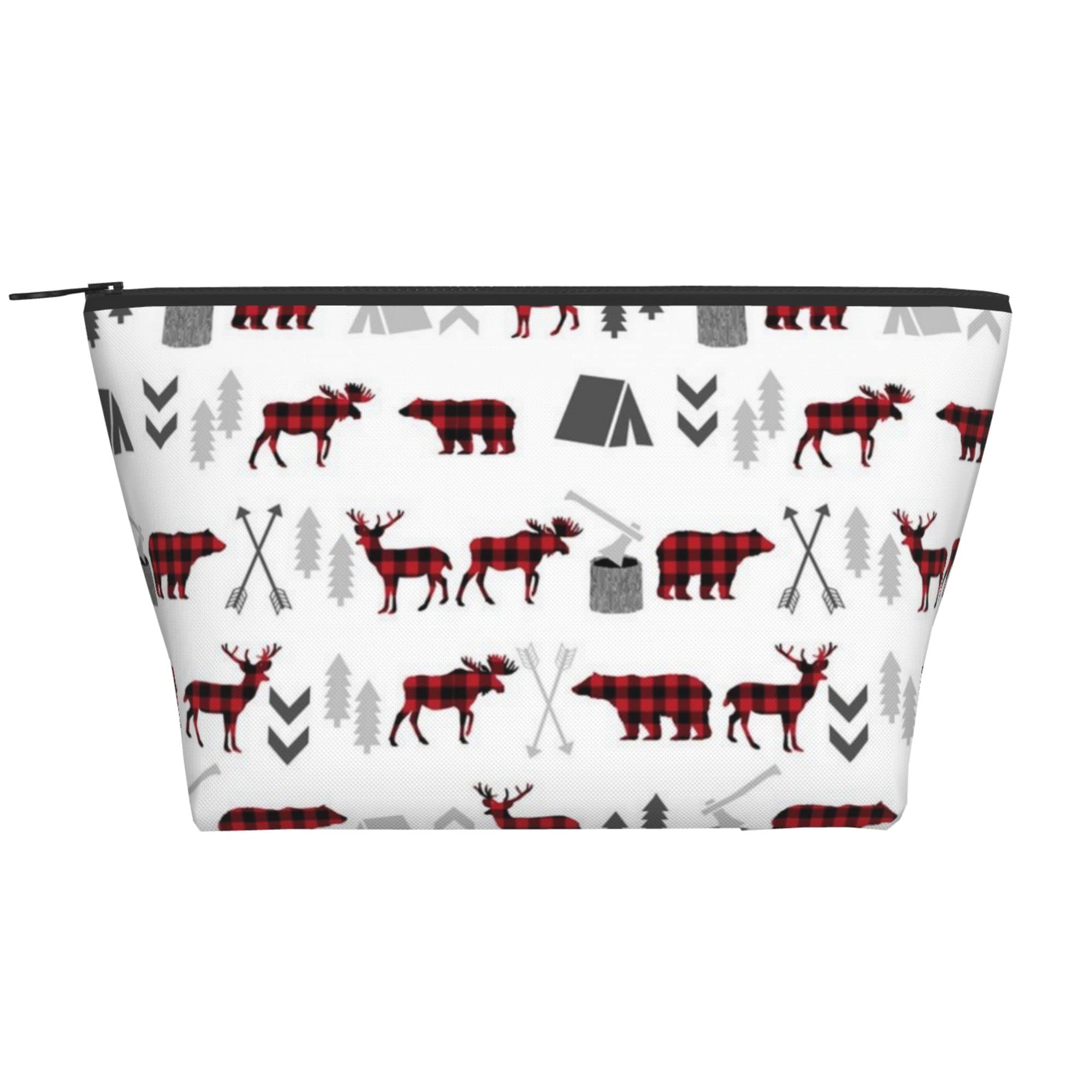 Women's Buffalo Plaid Makeup Bag - Waterproof Travel Organizer for Cosmetics & Accessories