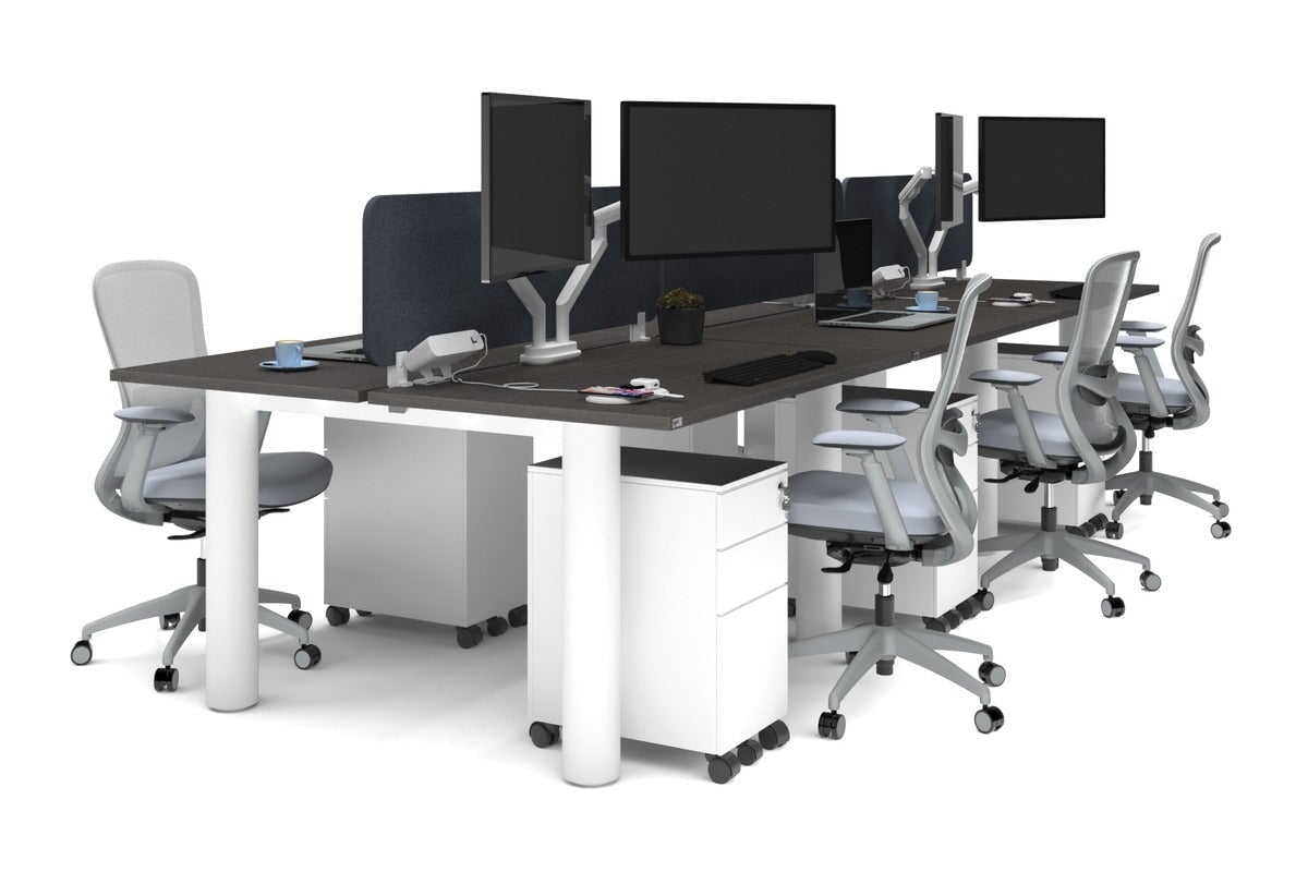 Quadro Cylinder Leg 6-Person Office Workstation Desk [1200L x 700W] - Modern Office Furniture for Collaborative Workspaces & Open Plan Offices
