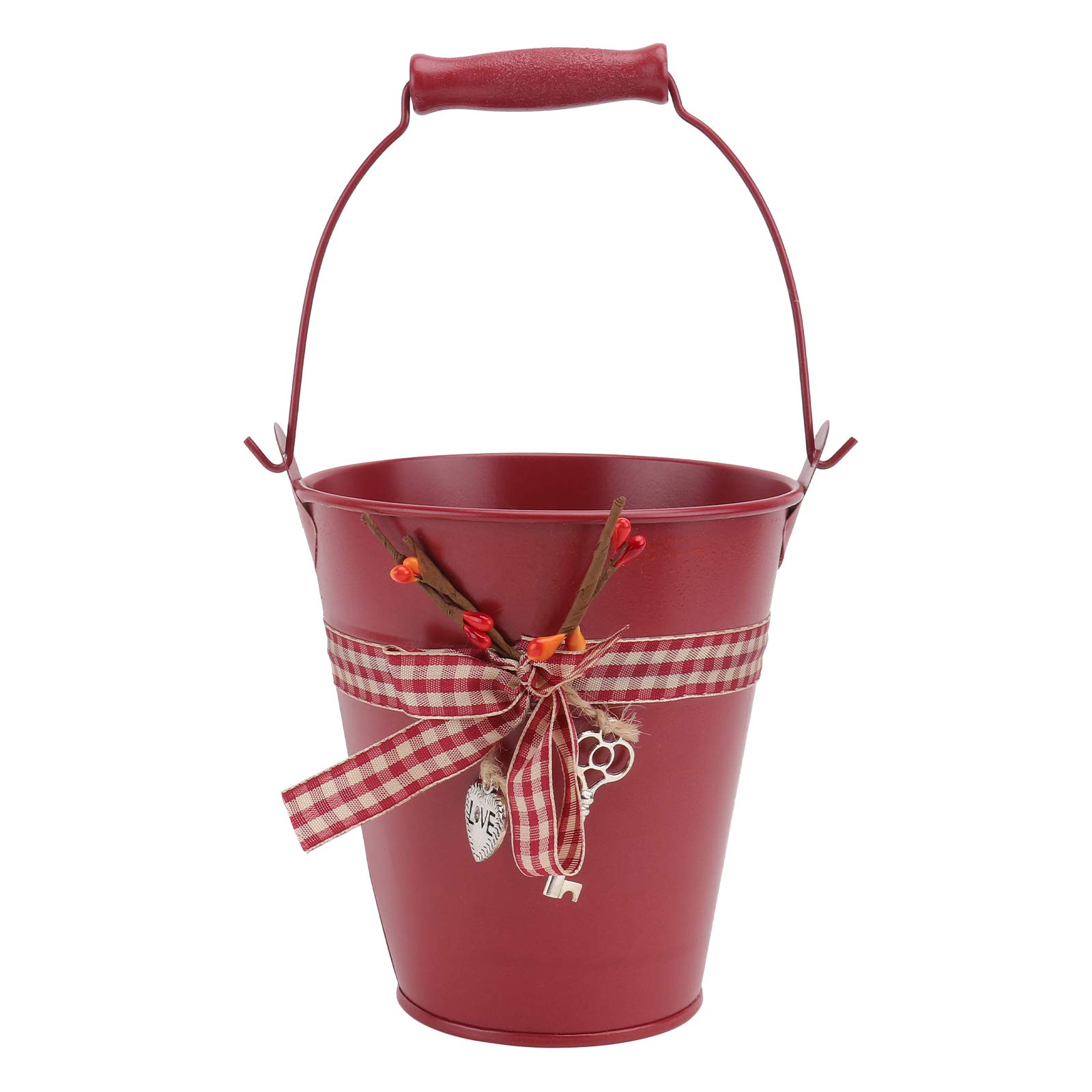 Amosfun Rustic Wooden Handle Iron Bucket with Bowknot - Vintage Flower Vase for Home Decor, Wedding Centerpiece & Party Decoration | Perfect for Farmhouse, Boho & Country Style Interior Design