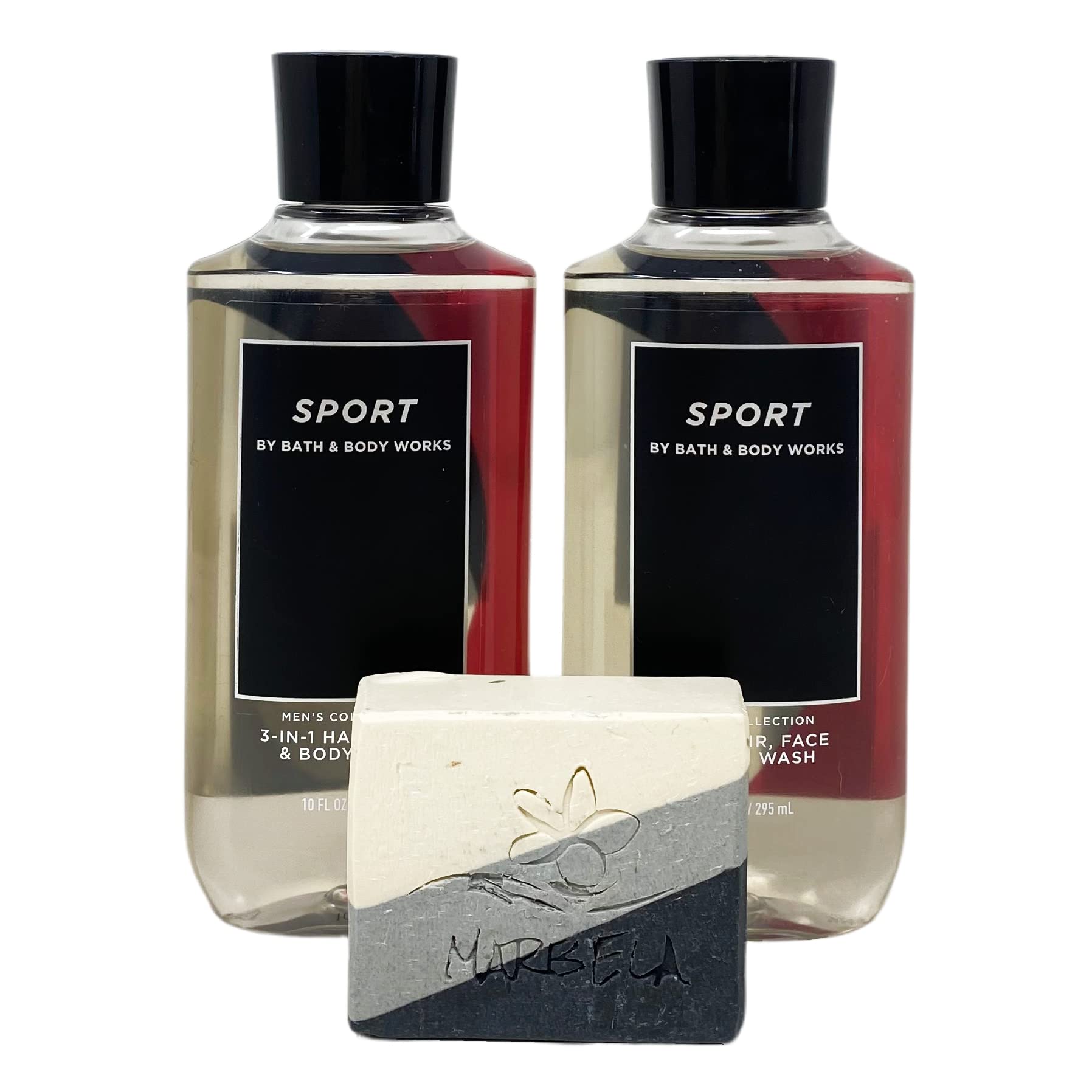 Bath & Body Works Men's Sport 3-in-1 Hair Face & Body Wash Duo Set with Stone & Feather Bar Soap - Full Size Shower Gel for Gym, Travel & Daily Use